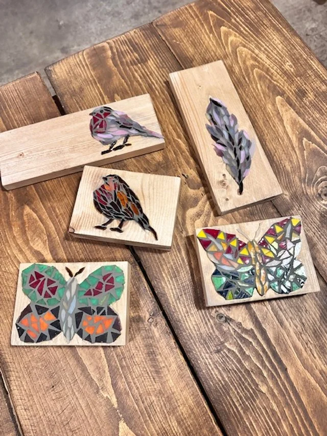 images of mosaics on a wooden board for corporate workshops