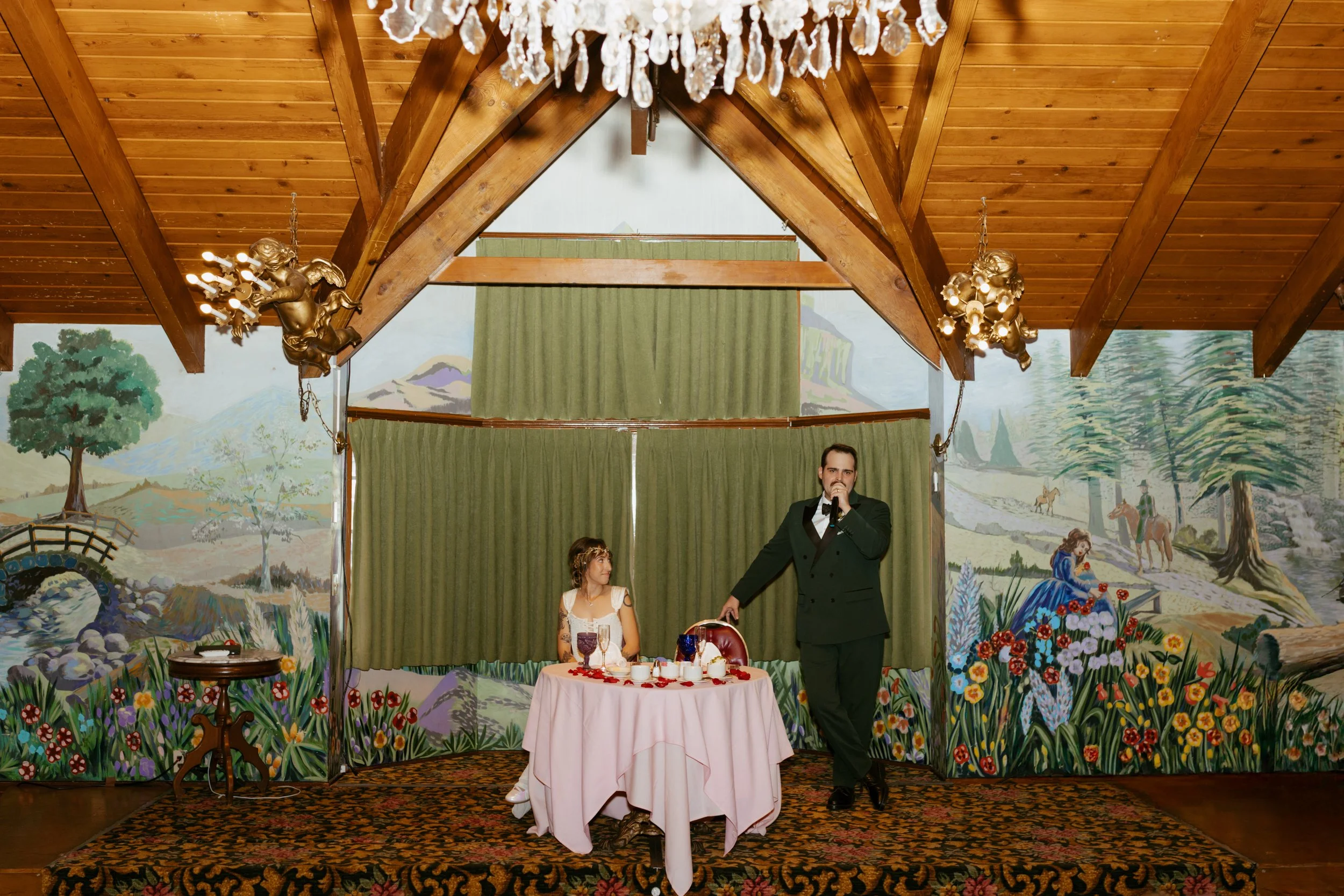 lgbtq+ wedding at the garden room in the madonna inn vintage hotel