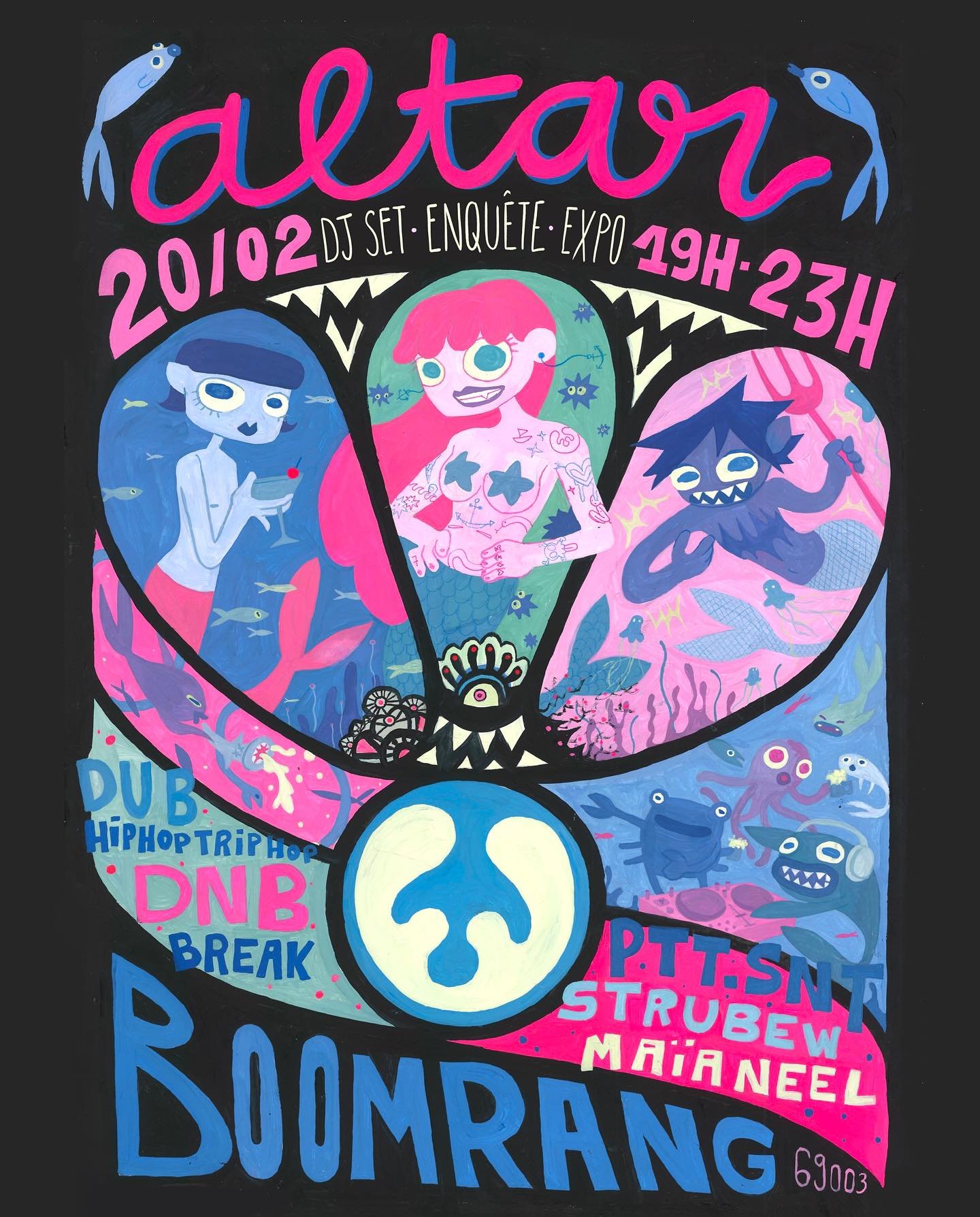 🐟Altar revient avec une 3ème soirée enquête au Boomrang! 🐟
Mesurez vous aux énigmes des trois sirènes et laissez vous emporter dans les profondeurs de la fête avec des dj sets éclectiques et narratif