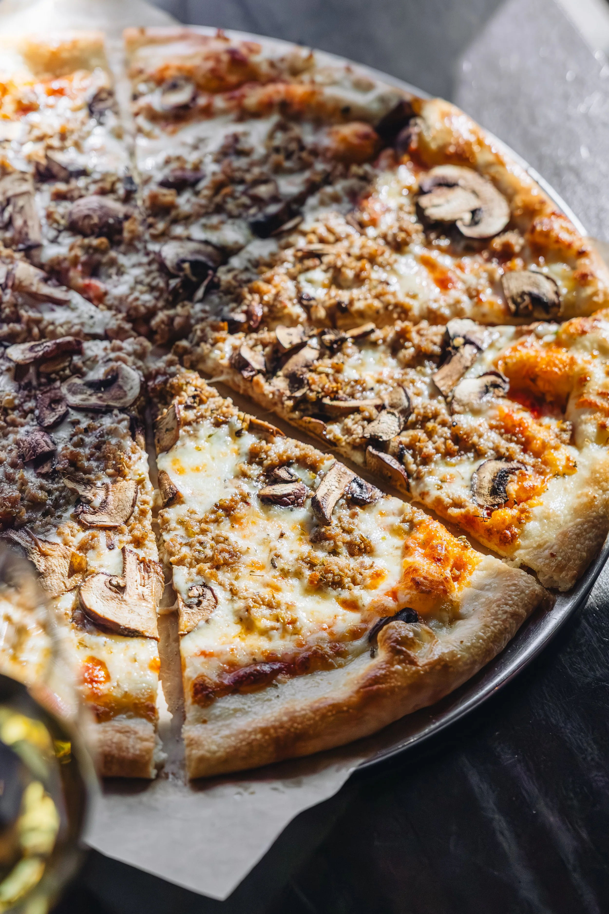 Pizza with mushrooms and sausage