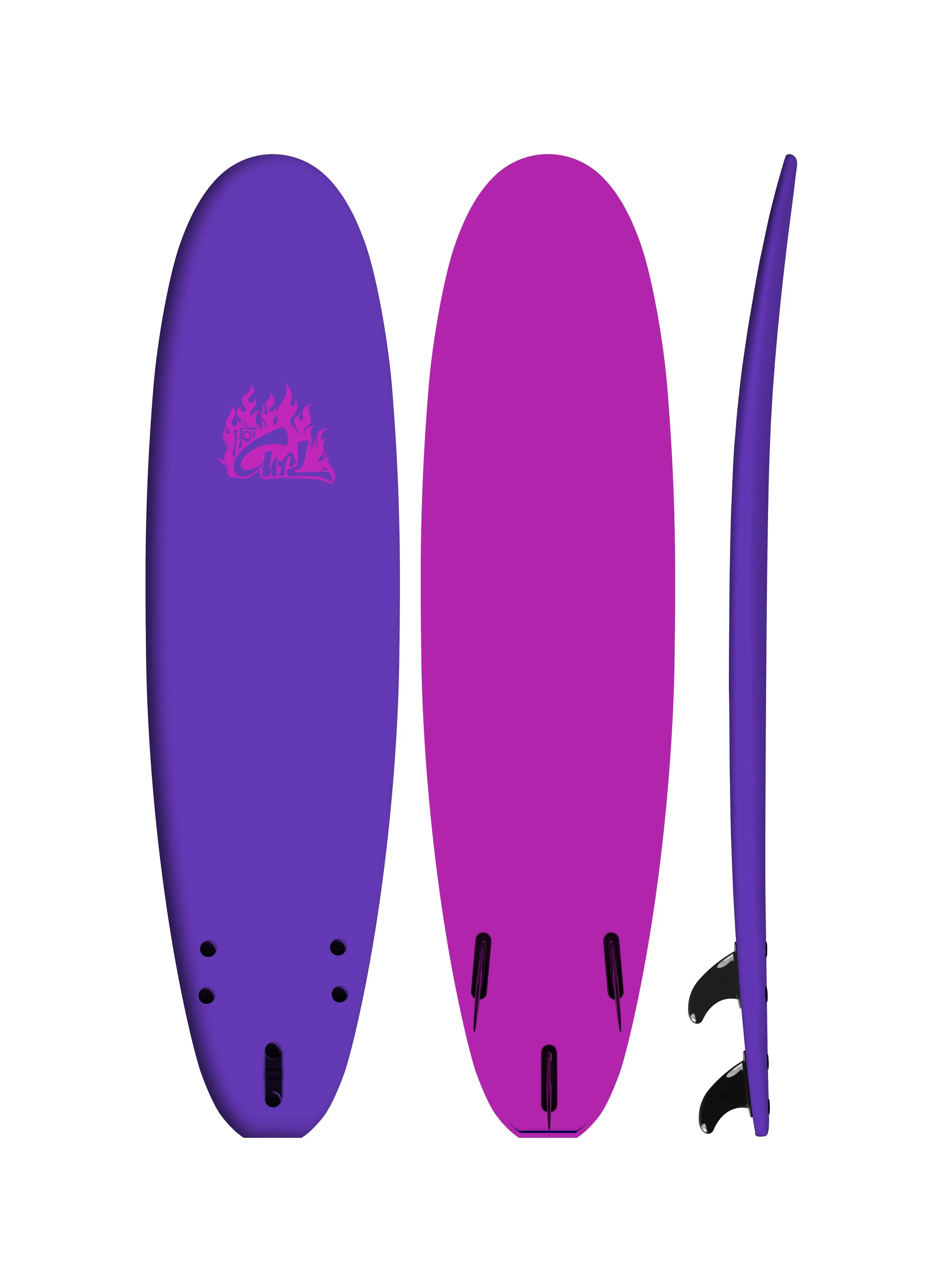 A blue and turquoise stand-up paddleboard with a floral design and the text 'Girl' on the turquoise side, shown from front, back, and side views.