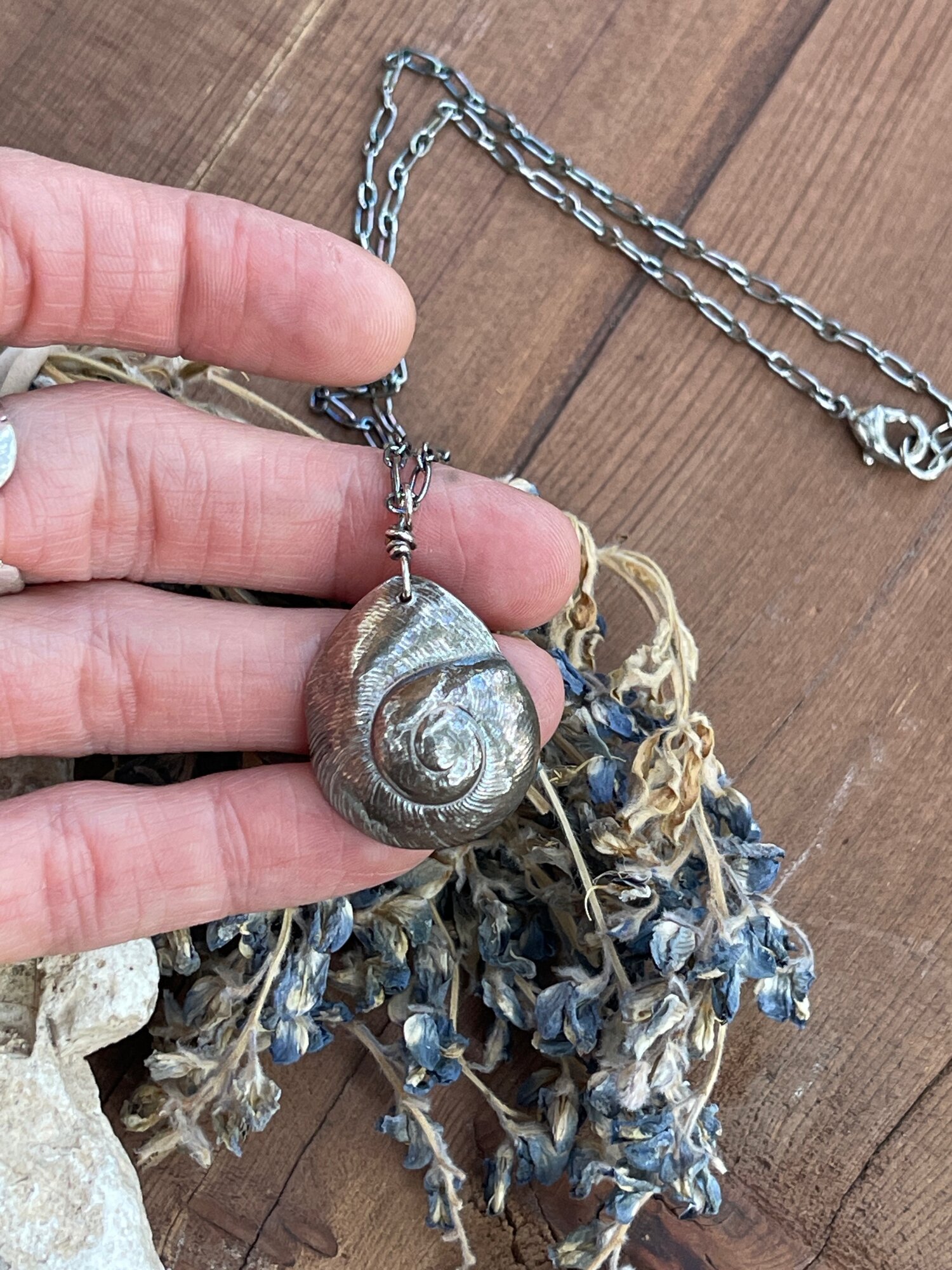 Large Silver Snail Shell Necklace - 18” 1.jpeg
