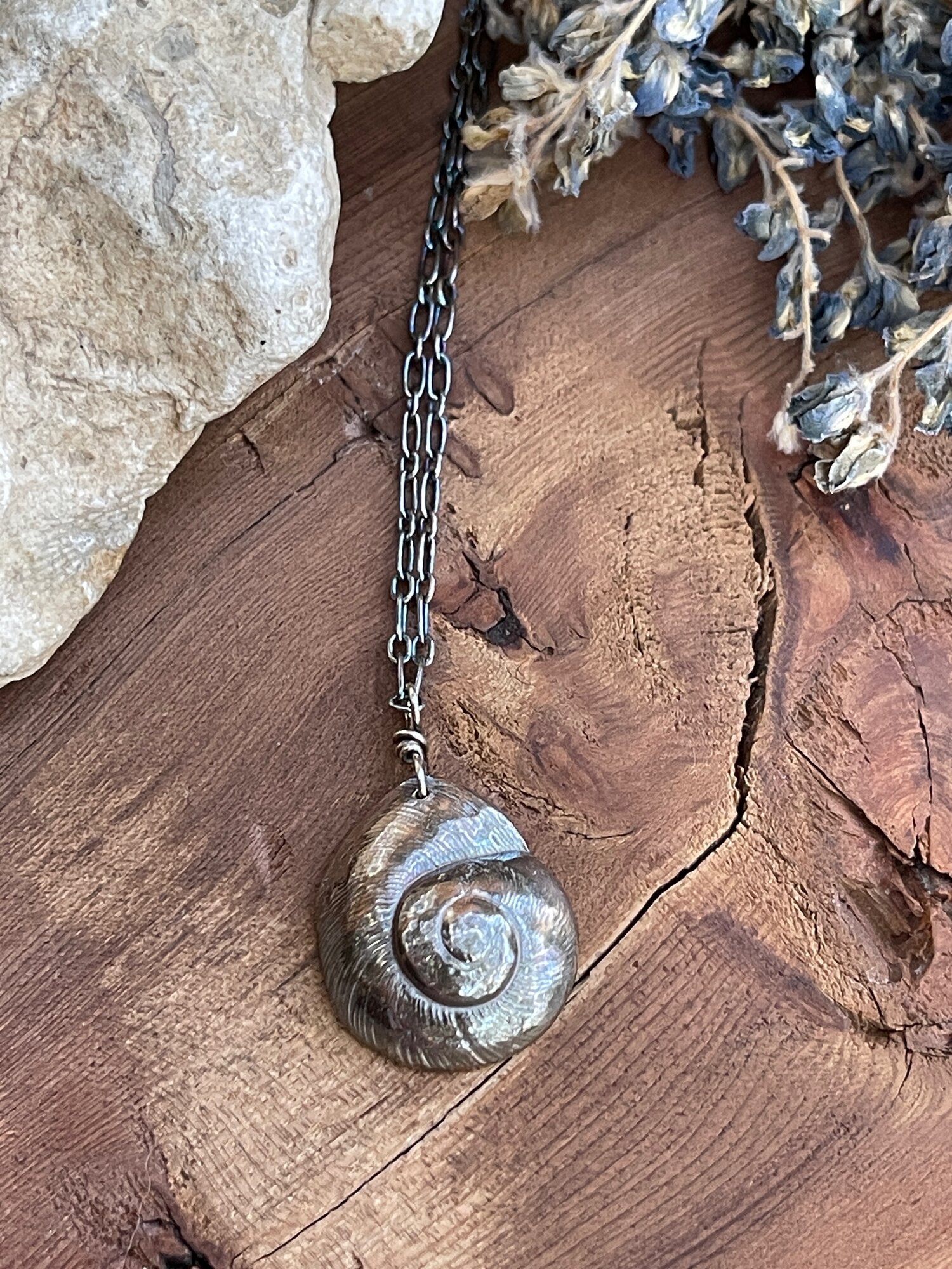 Large Silver Snail Shell Necklace - 18” 2.jpeg