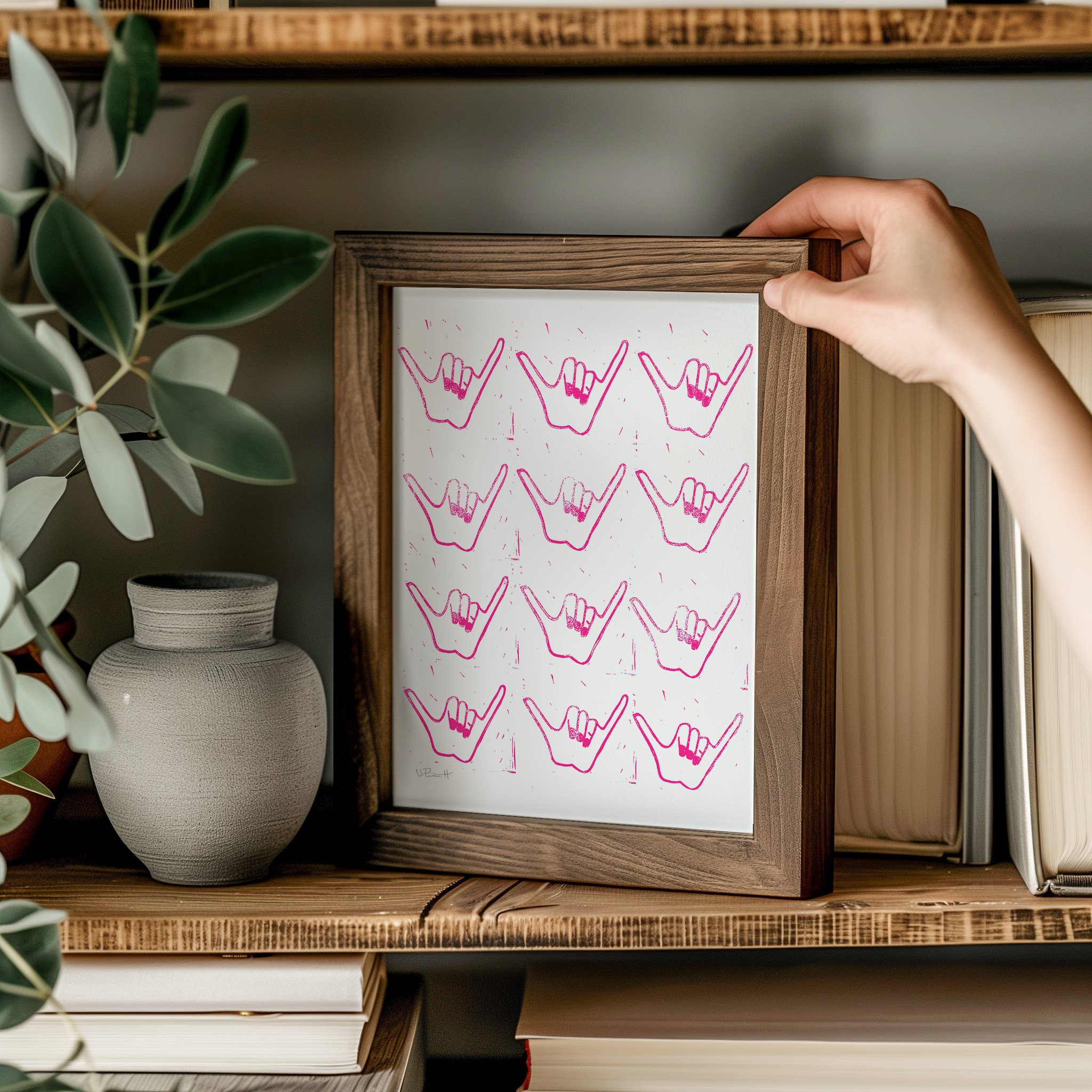 Shaka Pink in Bookcase Frame.jpg