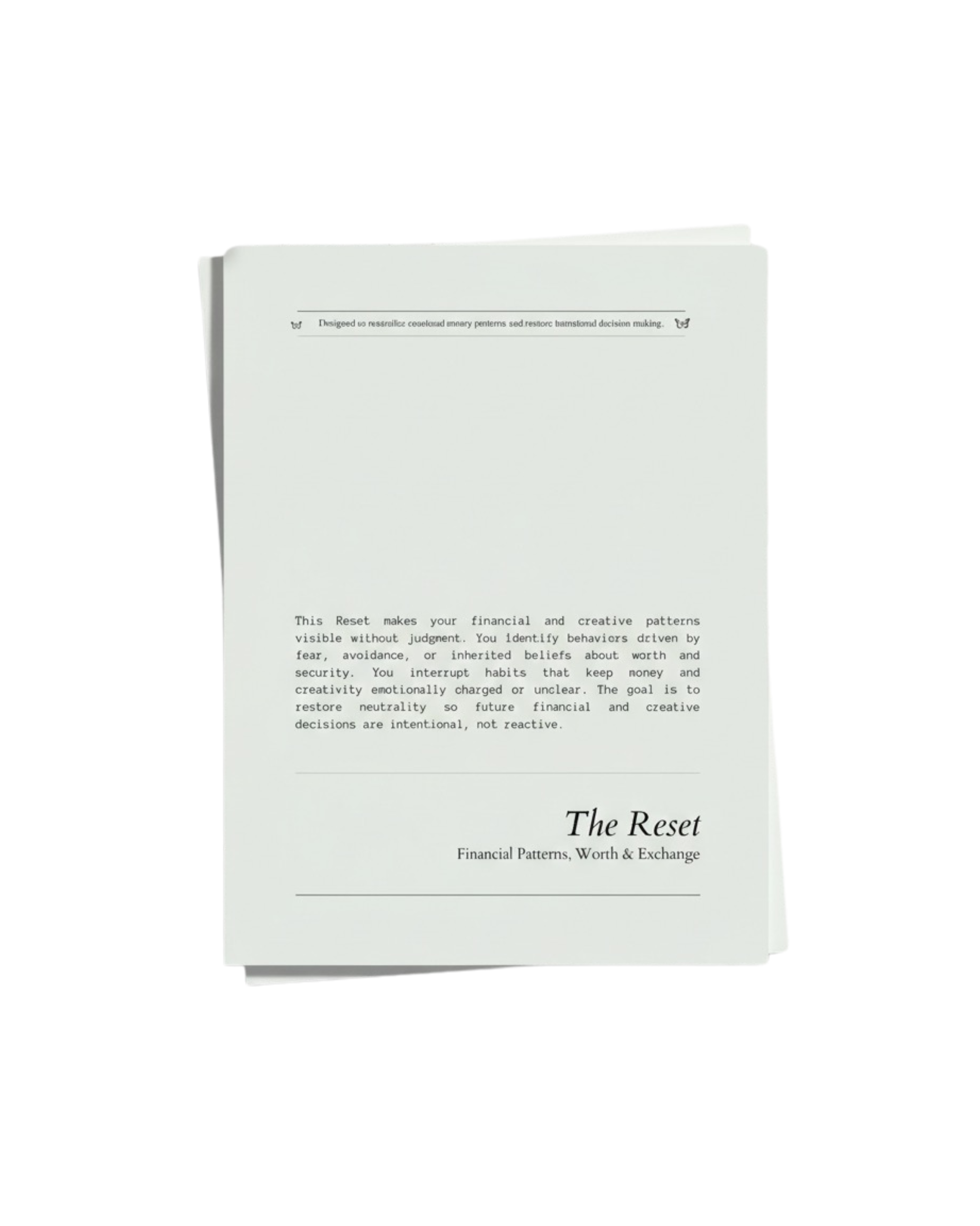 The Reset: Financial Patterns, Worth & Exchange