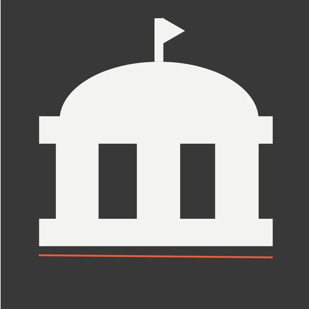 Geometric drawing of an outline square with sections divided by vertical, horizontal, and diagonal lines.