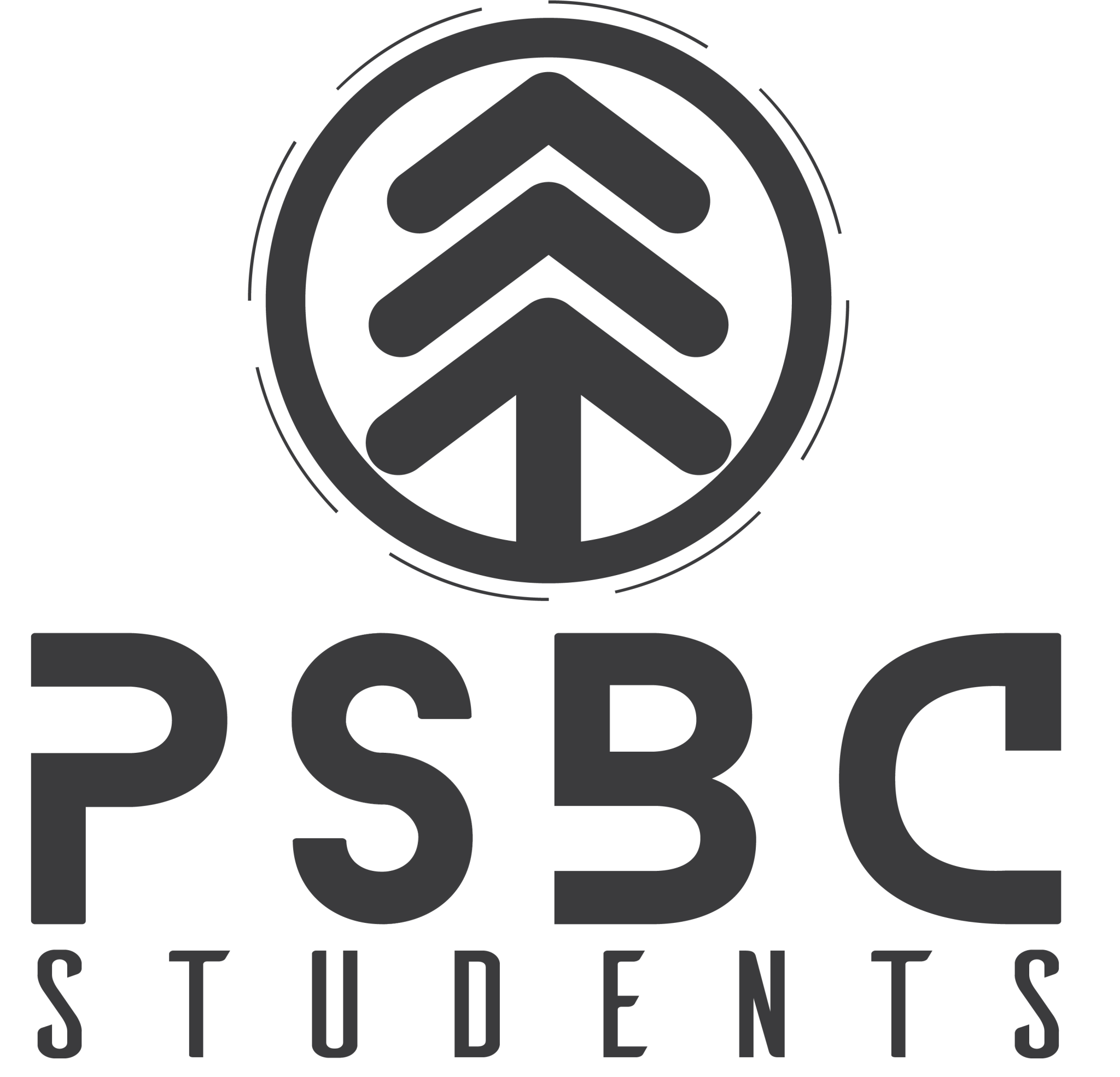A logo with three upward arrows inside a circle, with the text 'PSBC Students' underneath.