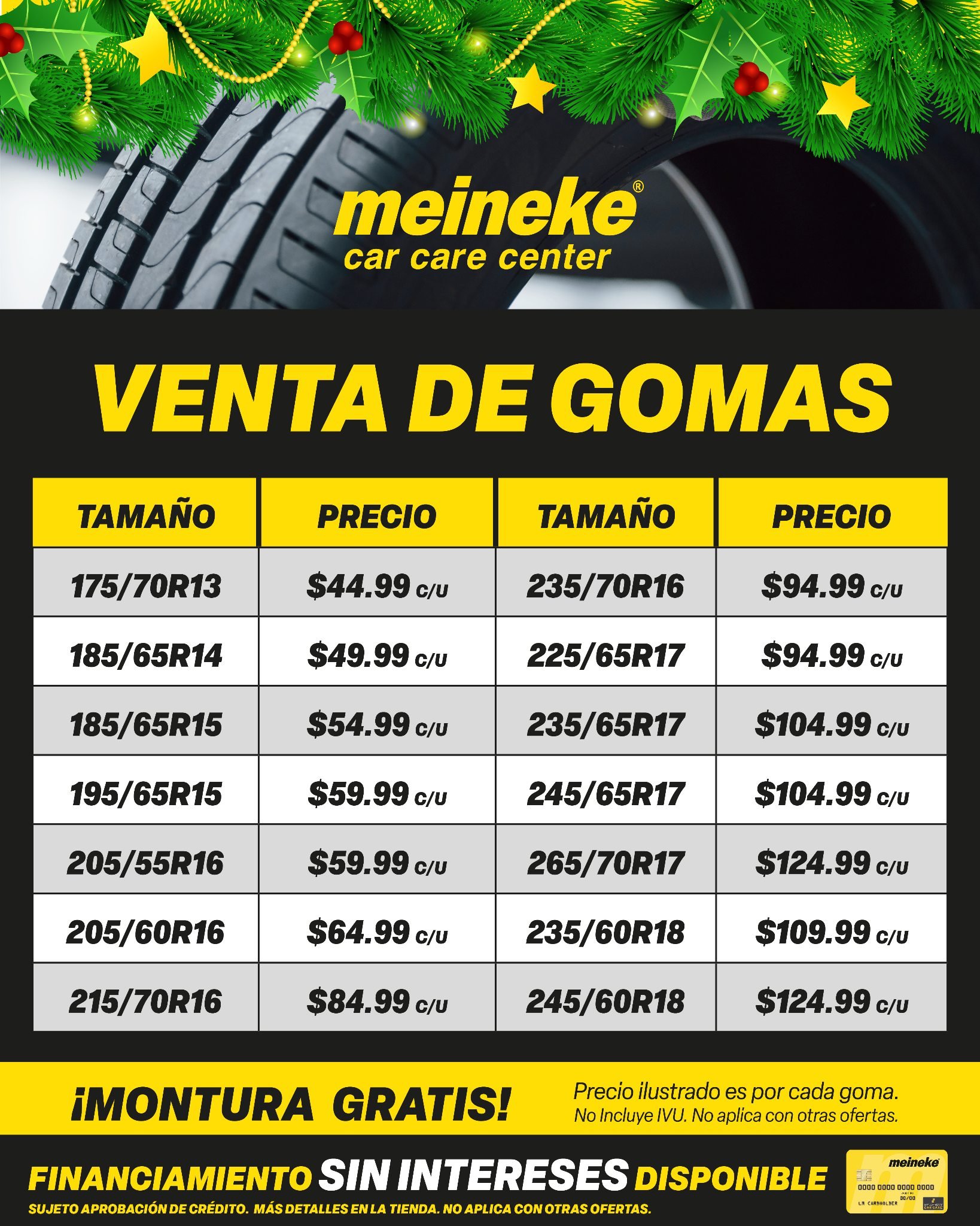 &iexcl;Renueva tus gomas y conduce seguro! 🚘 Precios especiales por temporada con &iexcl;Montura Gratis! Adem&aacute;s, aprovecha nuestro financiamiento disponible. 🇵🇷✨
Oferta v&aacute;lida hasta el 31 de diciembre de 2025.
#VentaDeGomas #GomasMei