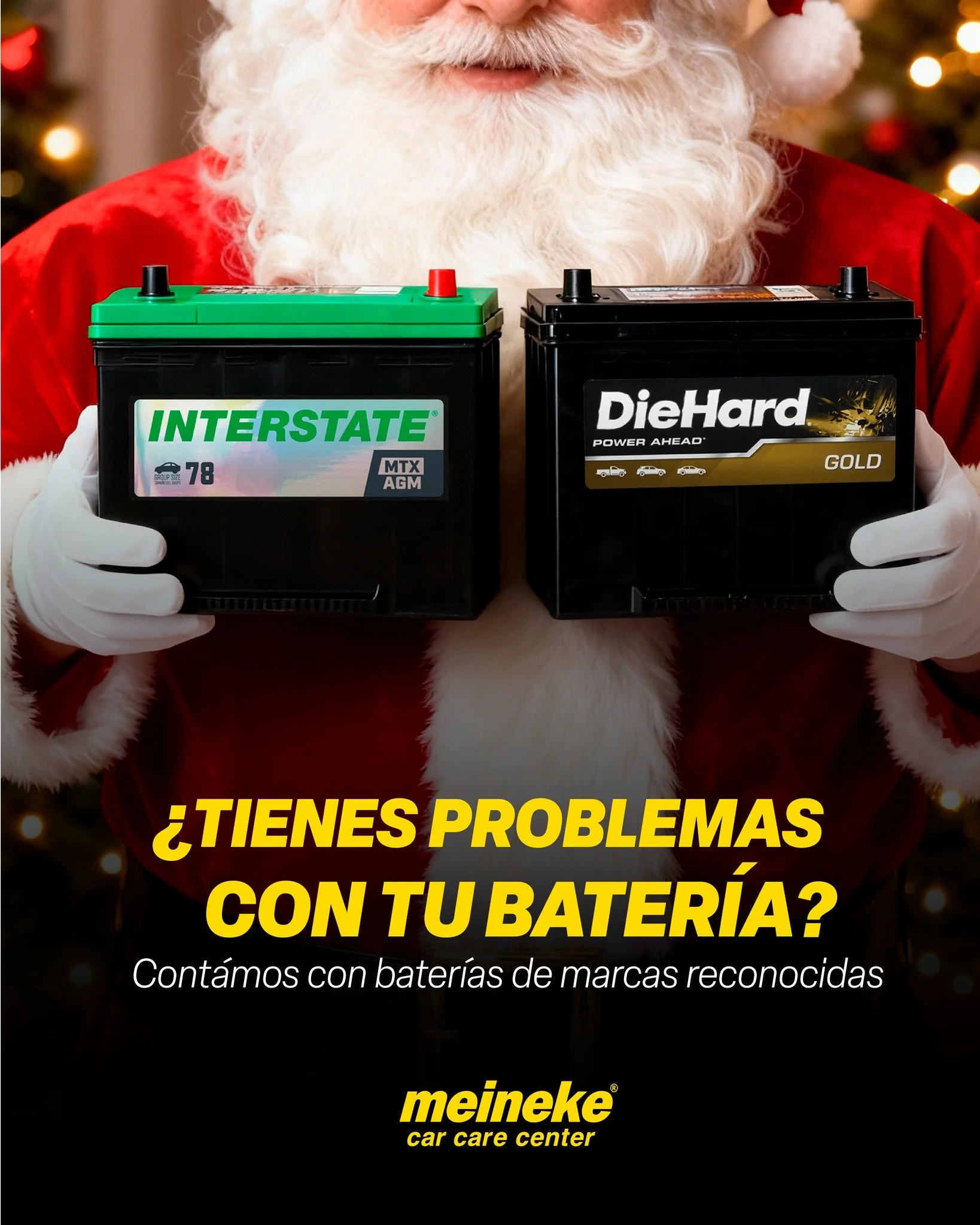 🔋 &iquest;Problemas con tu bater&iacute;a? &iexcl;No te quedes sin energ&iacute;a en estas fiestas!  En Meineke tenemos bater&iacute;as nuevas desde excelentes precios, instalaci&oacute;n profesional el mismo d&iacute;a, prueba gratuita y garant&iac