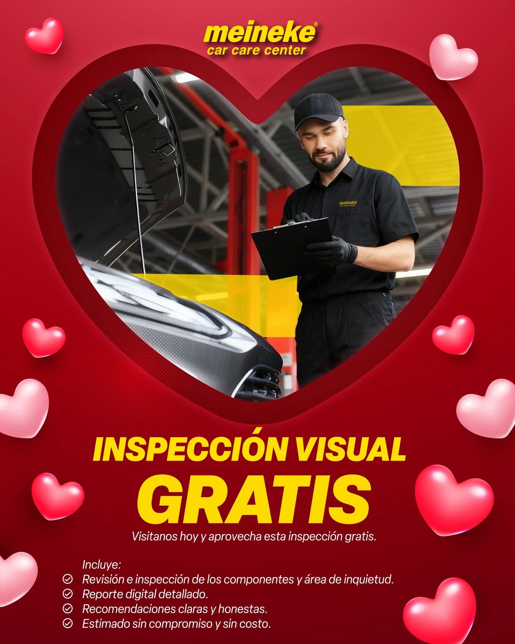 &iquest;Sientes algo raro en el carro? No lo dejes para despu&eacute;s. 🤔 En Meineke te regalamos la Inspecci&oacute;n Visual GRATIS para que conduzcas con tranquilidad. &iexcl;Tu seguridad es nuestra prioridad! 🛠️❤️
✅ &iquest;Qu&eacute; incluye?
✔