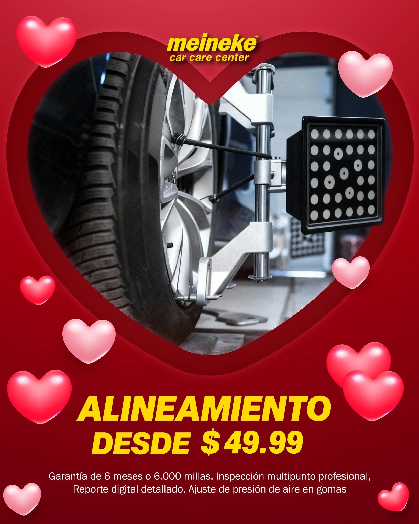 🚗✨ SERVICIO DE ALINEAMIENTO PROFESIONAL MEINEKE ✨🚗
⏱️ Servicio r&aacute;pido 
💡 Ahorra dinero evitando desgaste prematuro.
&iquest;Por qu&eacute; elegir nuestro alineamiento?
✅Garant&iacute;a de 6 meses o 6,000 millas.
✅Equipo moderno y de alta pr