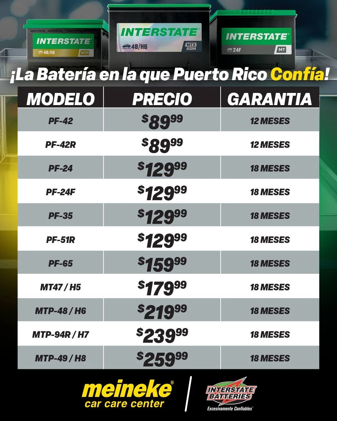 &iquest;El carro te dio "el primer aviso"? 😬🔋
No esperes a quedarte a pie. P&aacute;sate por Meineke y conduce con la confianza de una bater&iacute;a Interstate. ⚡🚗
🛠️ Instalaci&oacute;n profesional: Limpiamos los terminales para que du