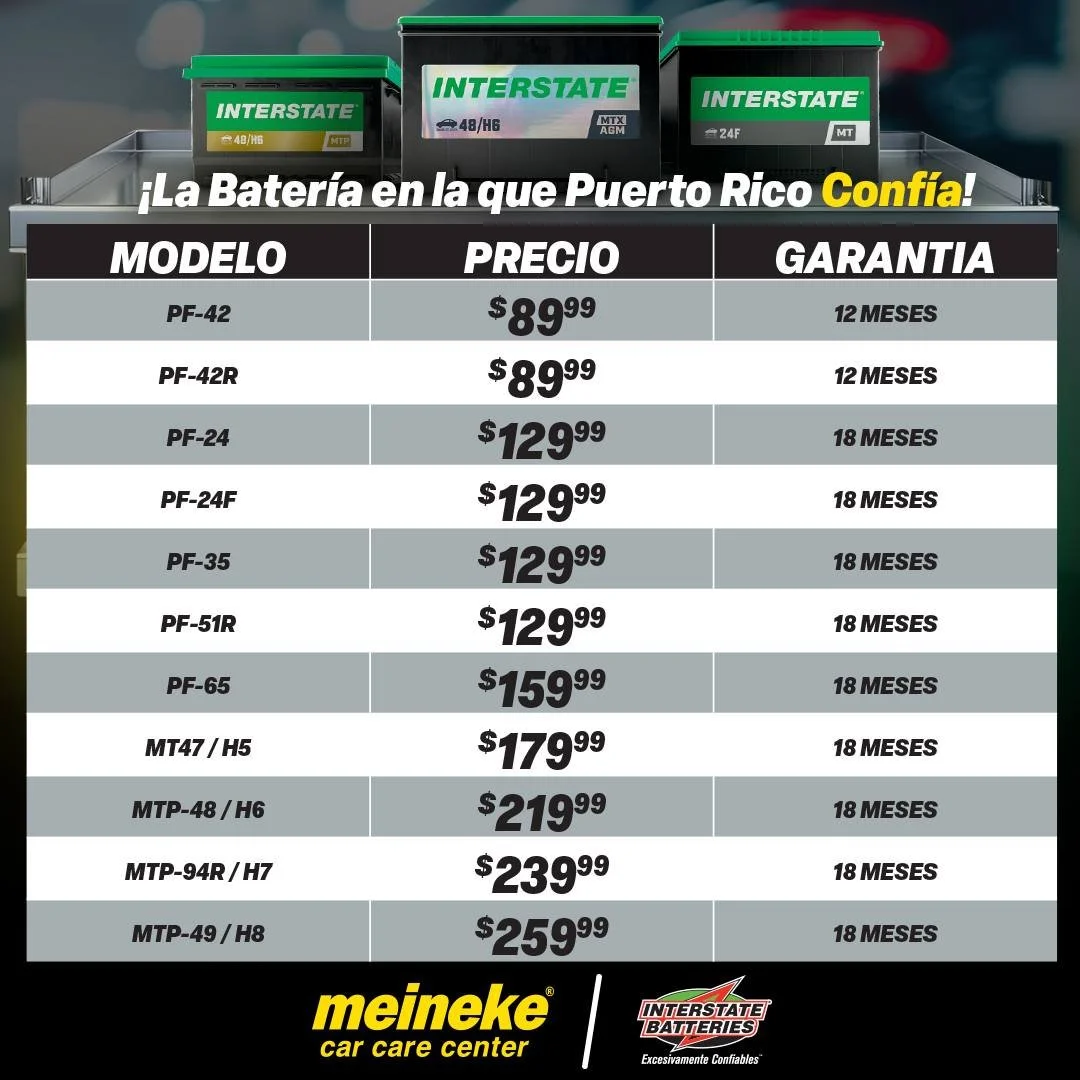 &iexcl;Alerta! &iquest;Tu carro empez&oacute; a dar se&ntilde;ales? 😬🔋 No arriesgues a quedarte a pie. Vis&iacute;tanos en Meineke y asegura tu camino con una bater&iacute;a Interstate de confianza. ⚡🚗
🔧 Instalaci&oacute;n profesional: limpiamos 