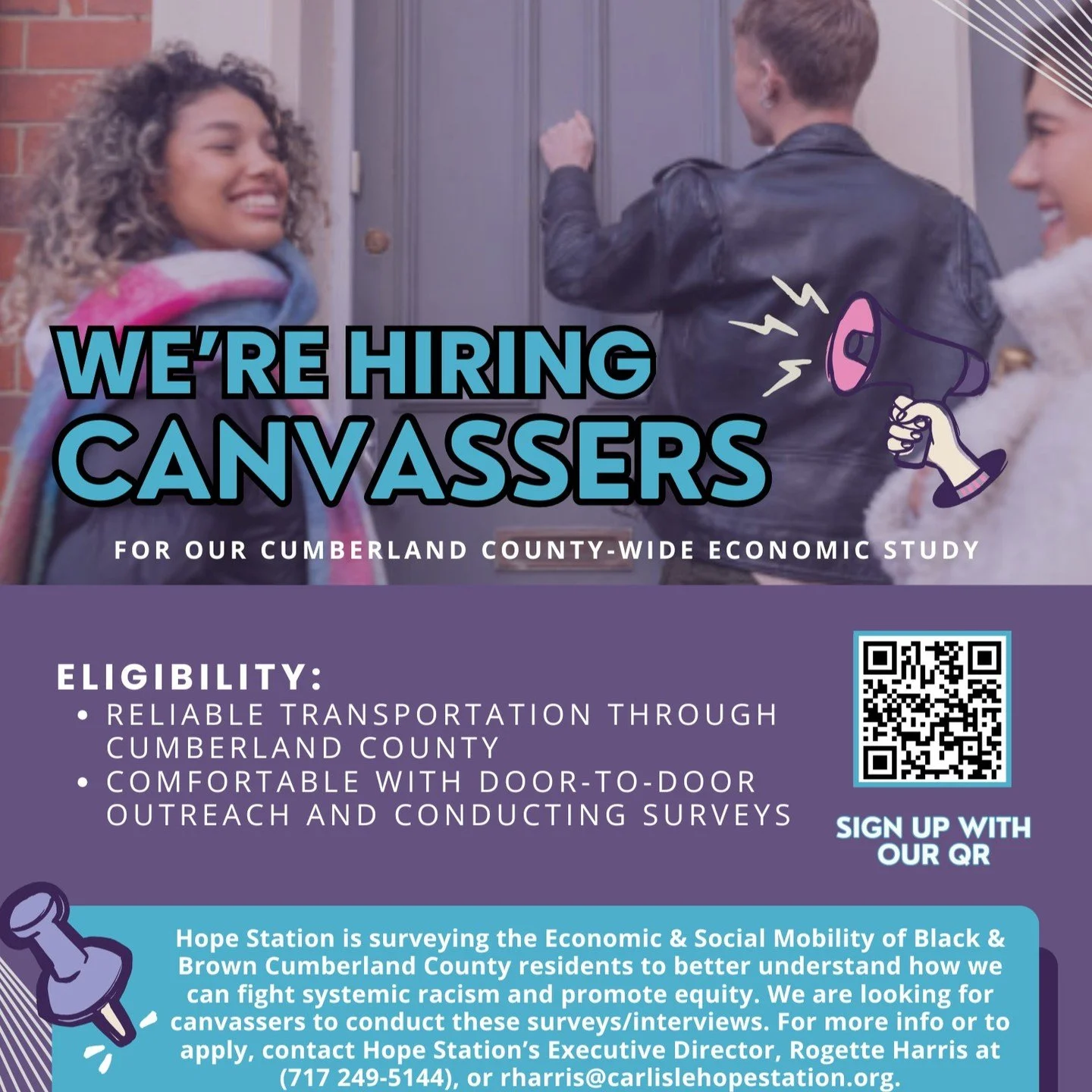 📣 Hope Station is hitting the streets &mdash; and we want YOU with us!
We&rsquo;re building a team of canvassers to help with our county-wide Economic &amp; Social Mobility Study, and this work truly matters. By talking directly with Black and Brown