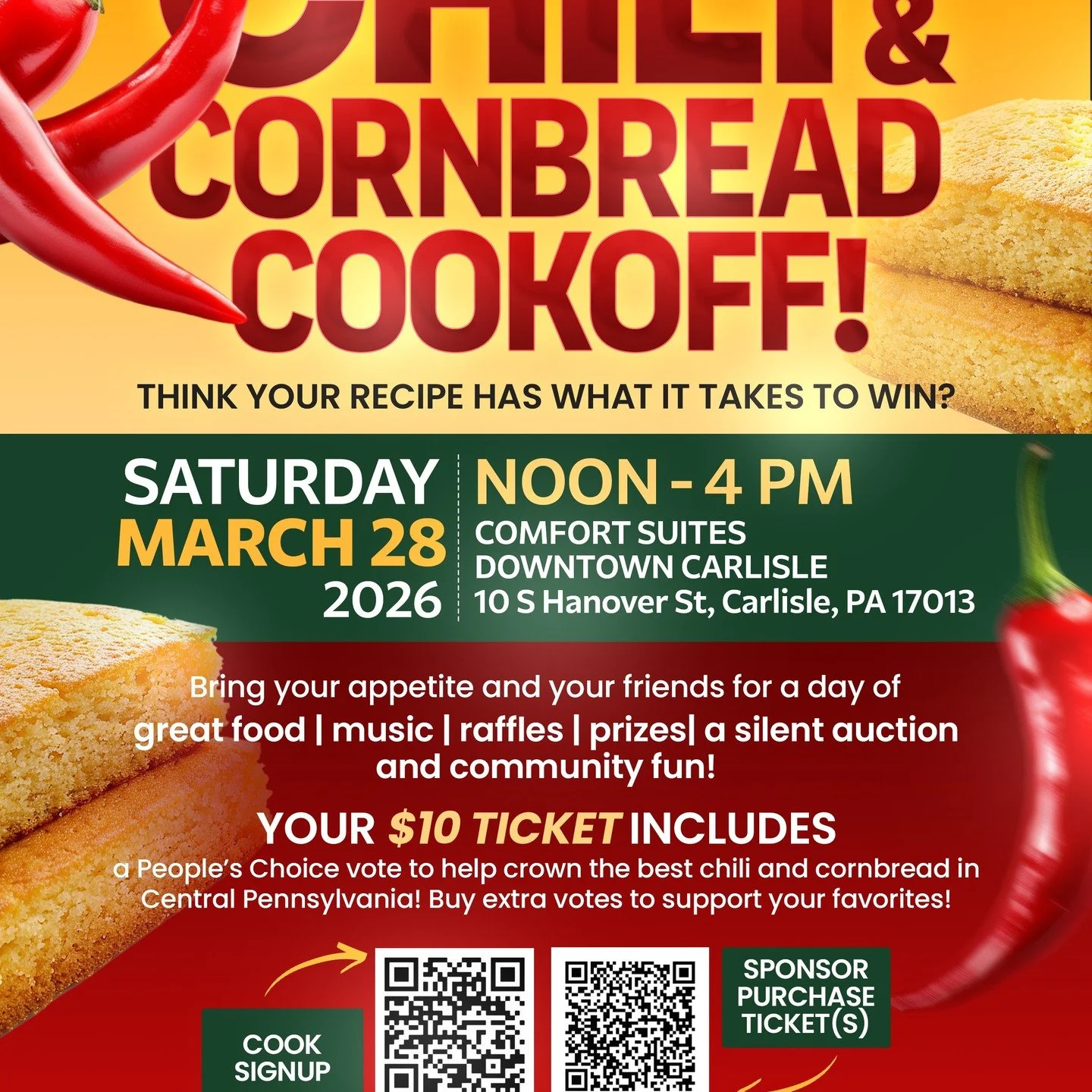 Chili. Cornbread. Community. 

Hope Station&rsquo;s Chili &amp; Cornbread Cookoff is coming March 28, 2026 in downtown Carlisle!

✔️ Free cook signup
✔️ $10 tickets with People&rsquo;s Choice voting
✔️ Music, prizes, raffles &amp; more
✔️ Supporting 