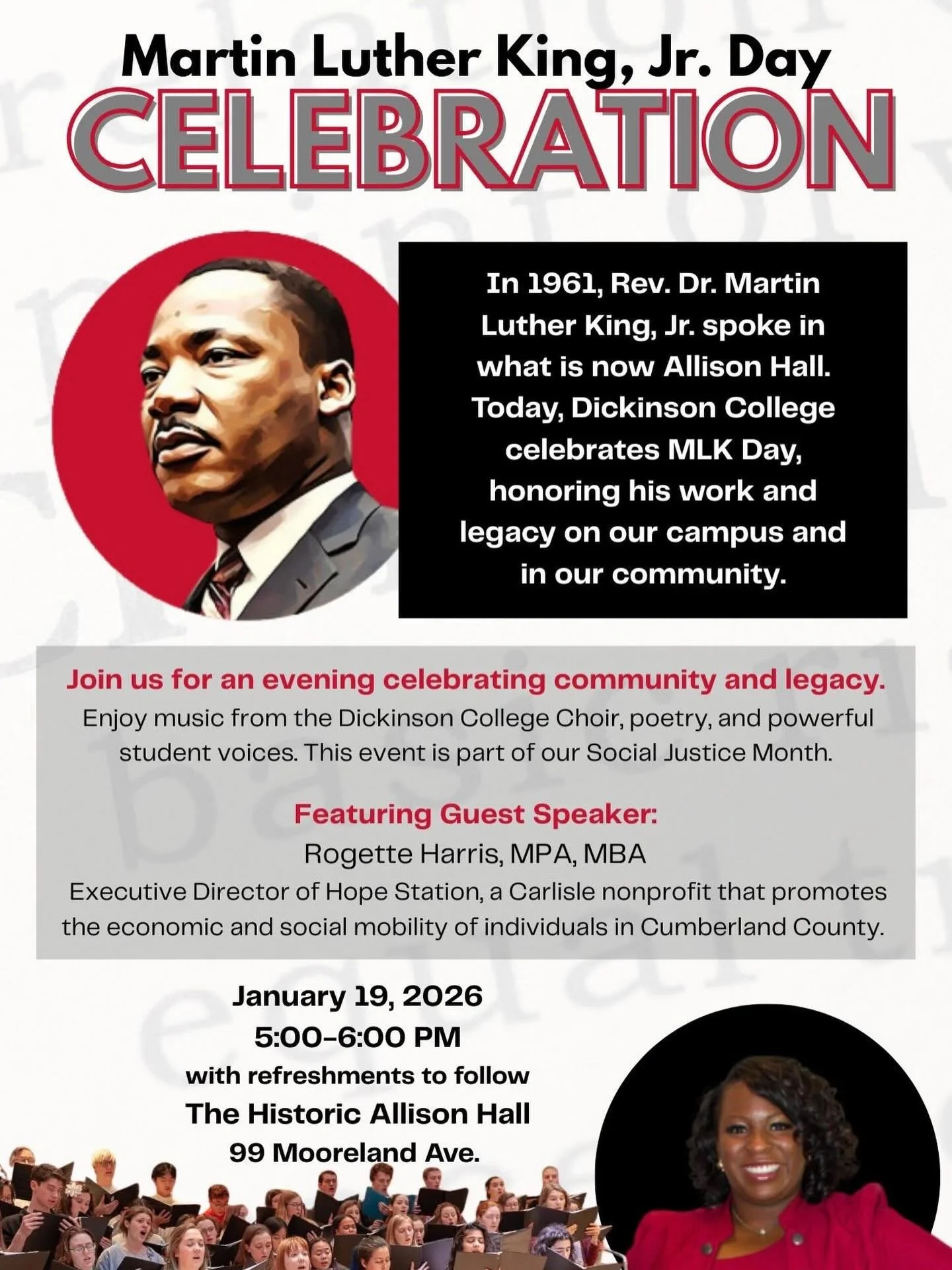 We are proud to share that our Executive Director, Rogette Harris will serve as the keynote speaker for Dickinson College&rsquo;s Martin Luther King Jr. Day Celebration on Monday, January 19, 2026.

This event will take place in Allison Hall, a power