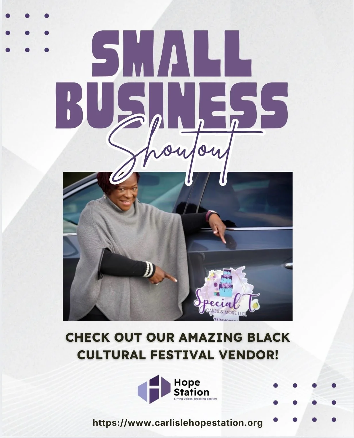 Small Business Shoutout! ✨ 

Hope station is excited to host our 10th Annual Black Cultural Festival on February 14th, 2026 from 11:00 AM - 4:00 PM at the Carlisle Expo! As we count down to the Black Cultural Festival, want to give special shoutouts 