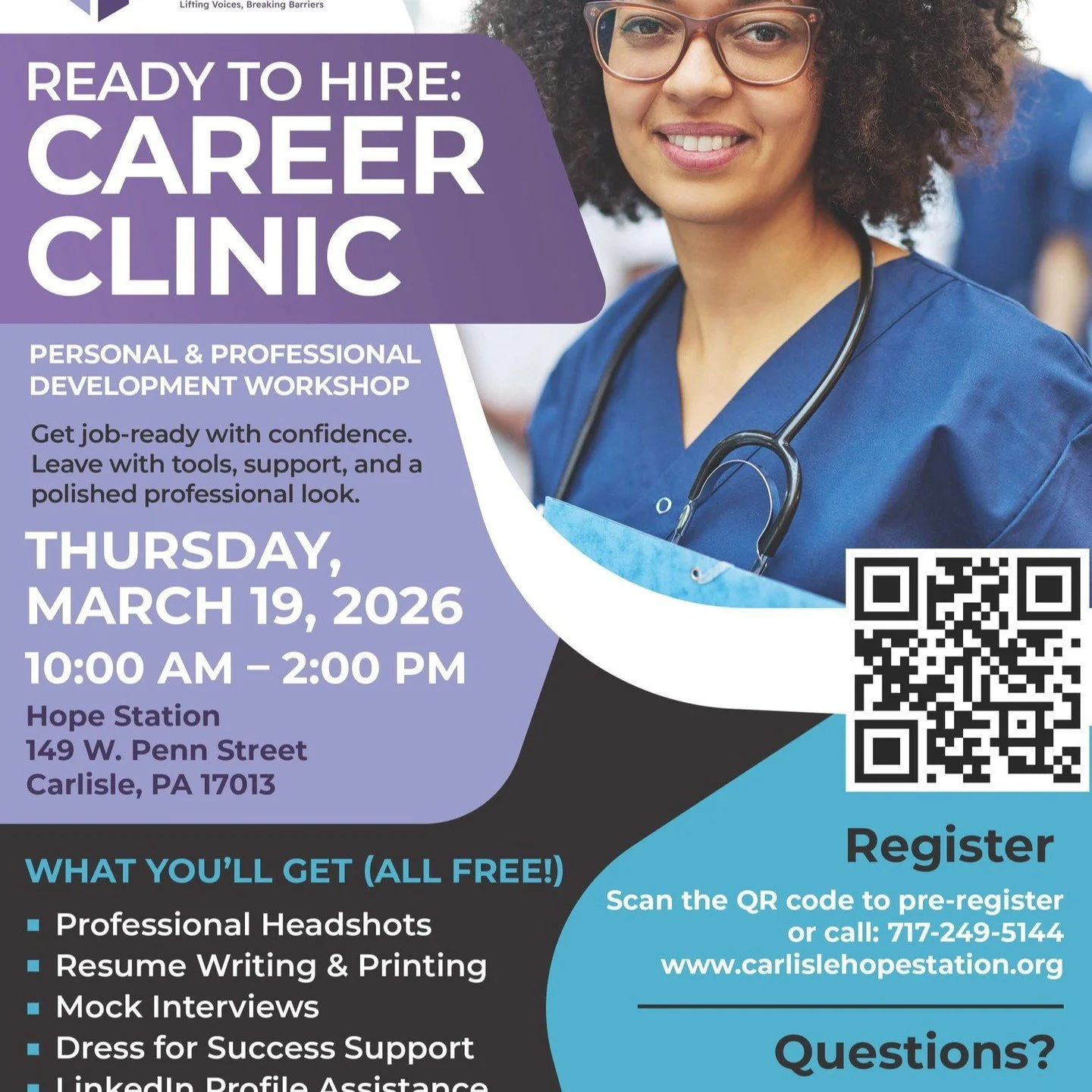 Ready for your next job&mdash;or your next level? We&rsquo;ve got you.
Join us for a FREE Ready to Hire Career Clinic designed to help you walk in confident and walk out career ready. Whether you&rsquo;re job searching, changing paths, or leveling up