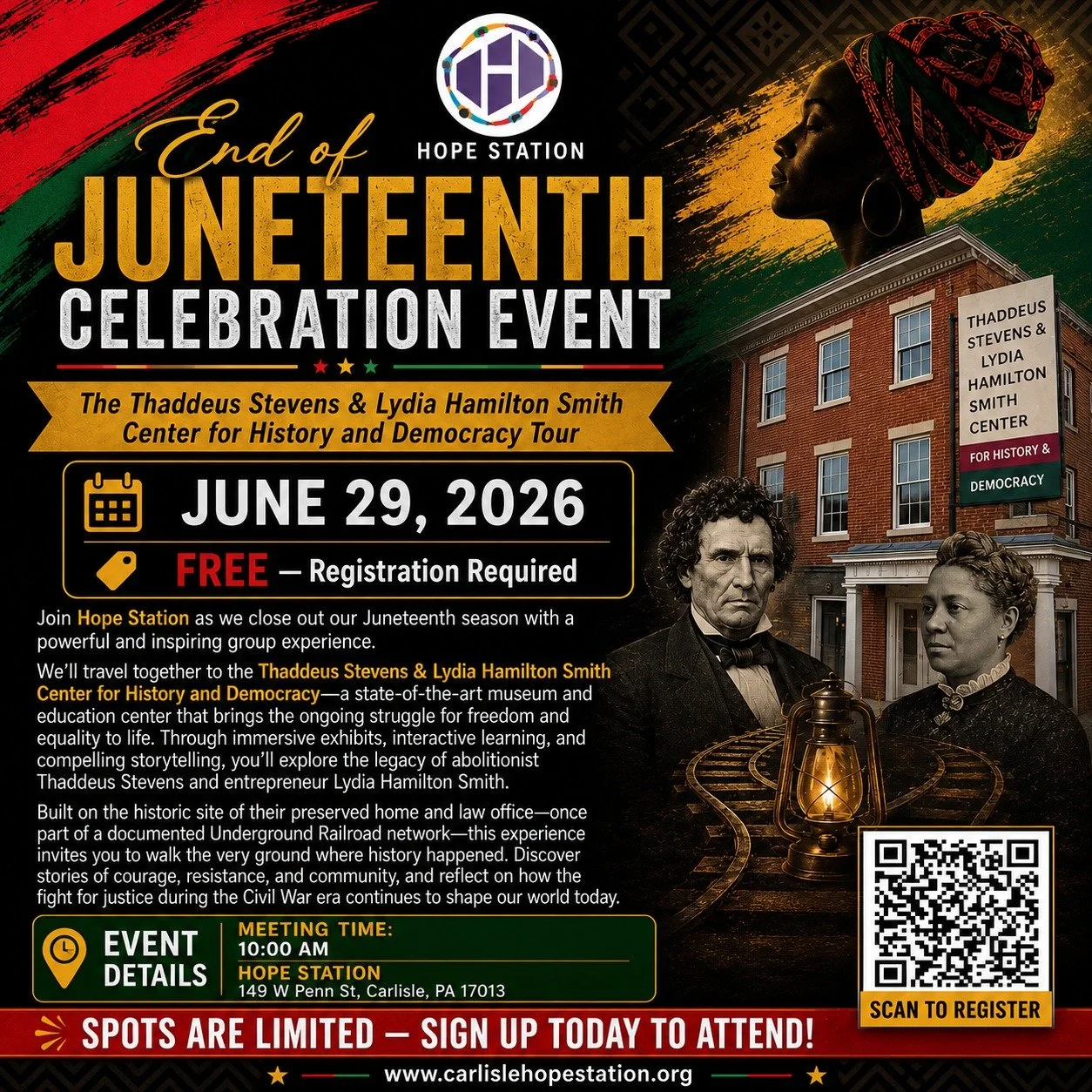 Join us for this educational experience and sign up today at 
https://www.mobilize.us/hopestation/event/948416/ ! Seats are limited!