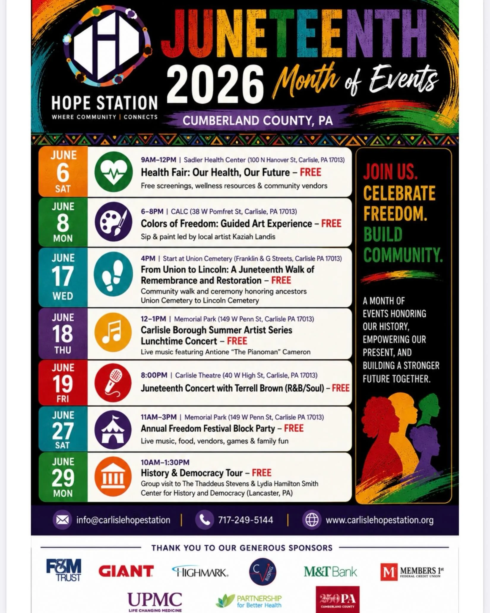 The countdown is ON! Join us all month long as we celebrate Juneteenth with unforgettable events filled with culture, music, food, art, community, and JOY! 

Live Performances 🔥
Amazing Vendors! ✨
Music &amp; Entertainment 🎶
Art &amp; Culture 🎨
Fa