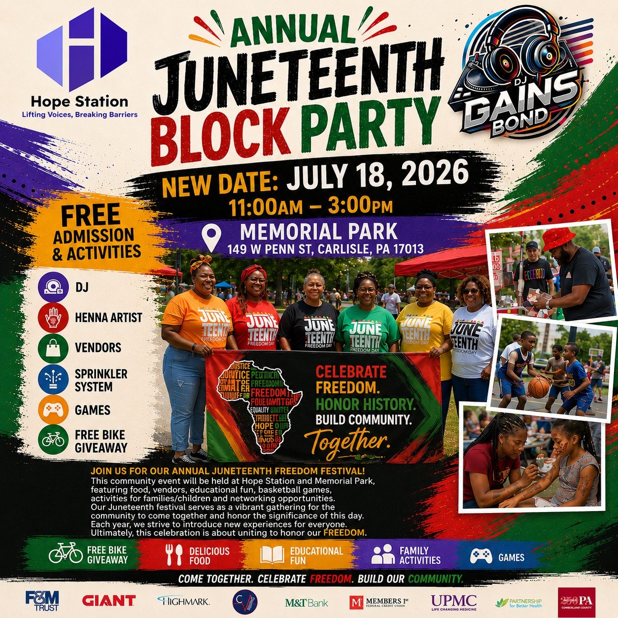 The celebration continues! ❤️💚🖤 We can't wait to welcome everyone to Hope Station's Annual Block Party on Saturday, July 18. Come celebrate freedom, connect with your community, and enjoy a fun-filled day with family and friends. Check out the flye