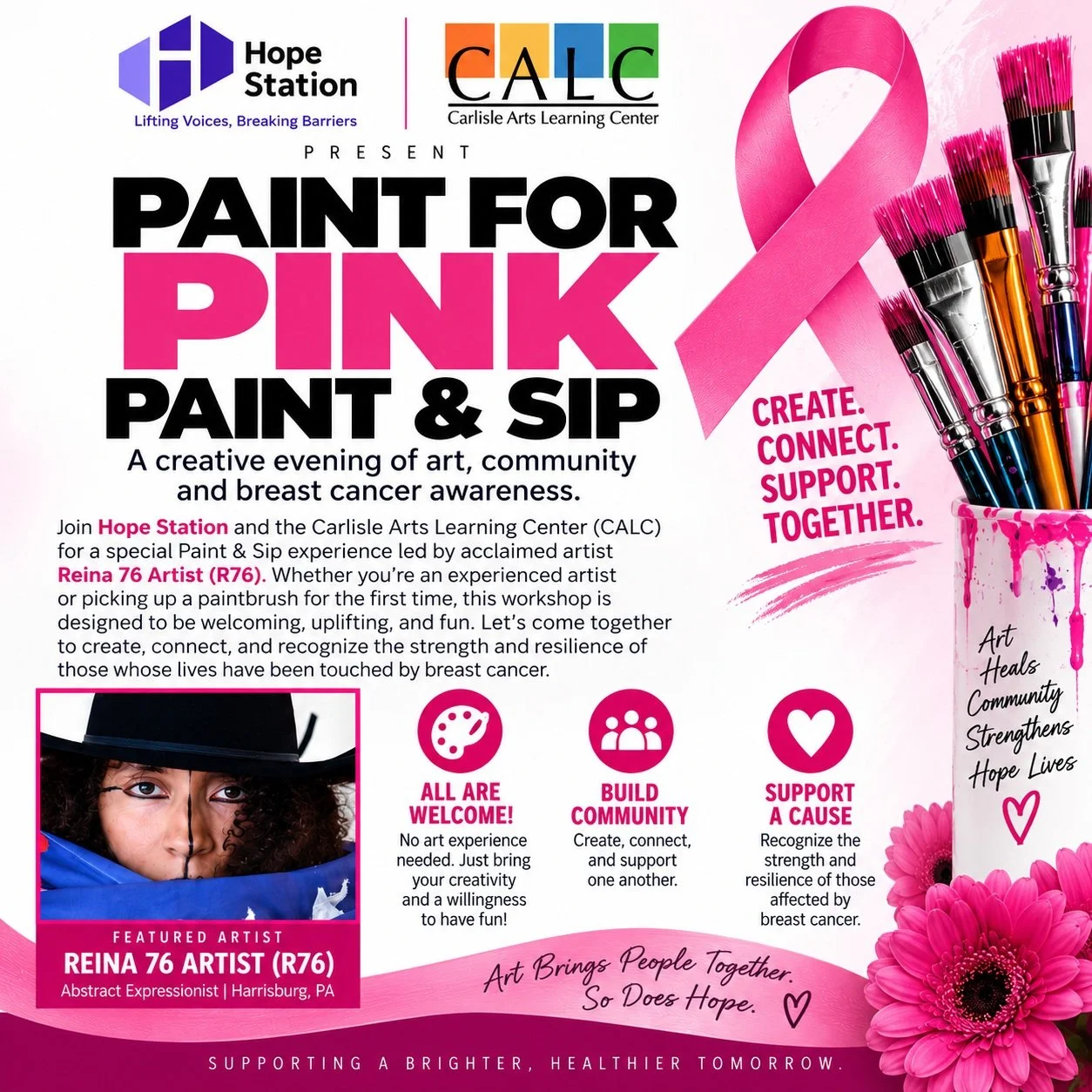 Hope Station is teaming up with Carlisle Arts Learning Center (CALC) for a special Paint &amp; Sip celebrating creativity, community, and breast cancer awareness. 🎀

Featuring Harrisburg abstract expressionist Reina 76 Artist (R76), this experience 