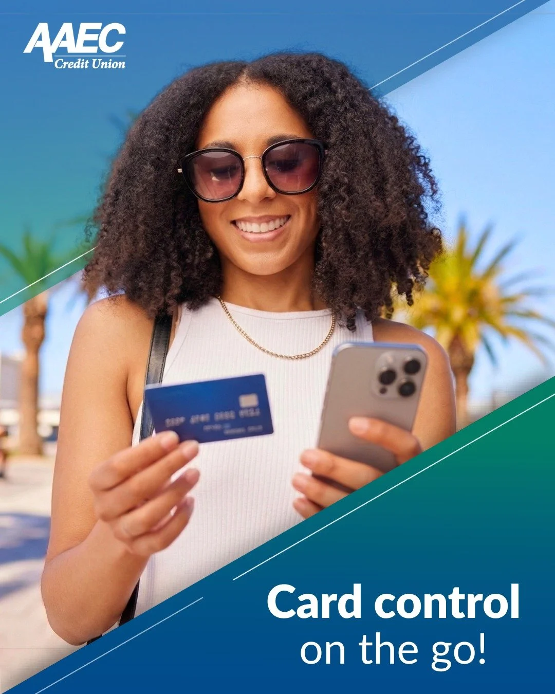 Summertime means being on the go! ☀️🍹

💳 If your card ever goes missing along the way, you&rsquo;ve got control right in your pocket with the AAEC Anywhere Mobile App.

Left it behind at a restaurant or shop? Turn it off in seconds.
Find it later i
