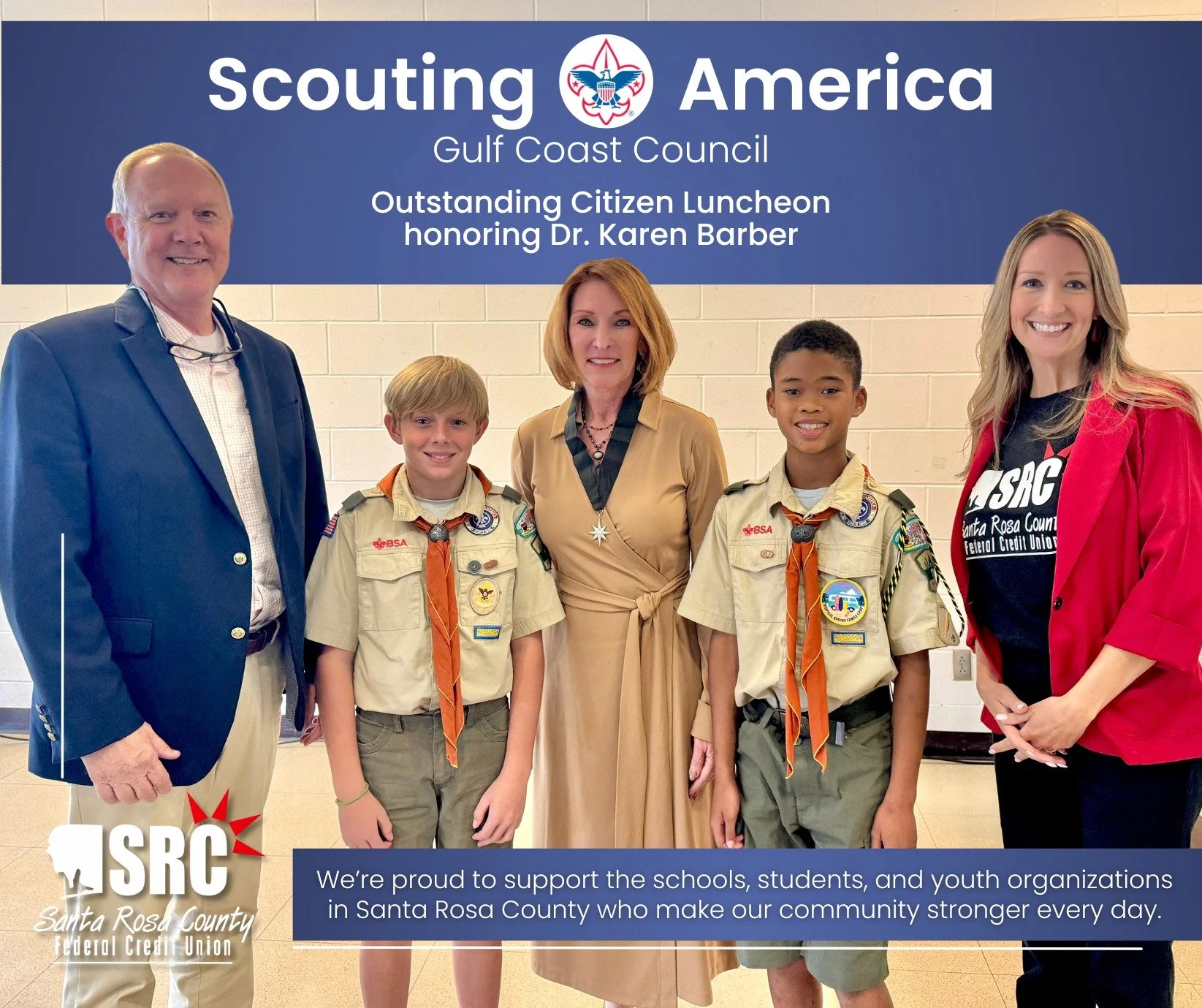 It was an honor to join Scouting America Gulf Coast Council at the Outstanding Citizen Luncheon, where Dr. Karen Barber received the North Star Award! 🎉 We&rsquo;re proud to support the schools, students, and youth organizations in Santa Rosa County