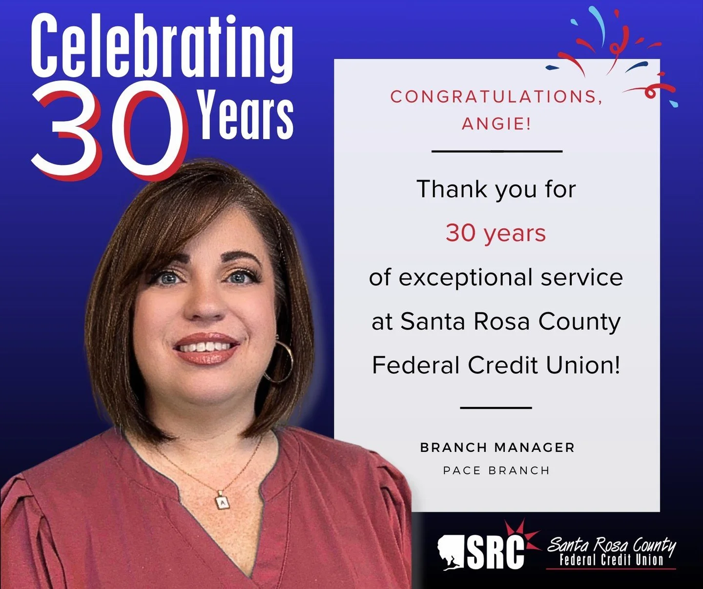 🎉 30 YEARS &amp; STILL GOING STRONG! 🎉

Angie started at SRCFCU the day after she turned 19. What began as a teller position &mdash; with zero experience &mdash; turned into a lifelong career serving the community she loves. 

From teller ➡️ data p