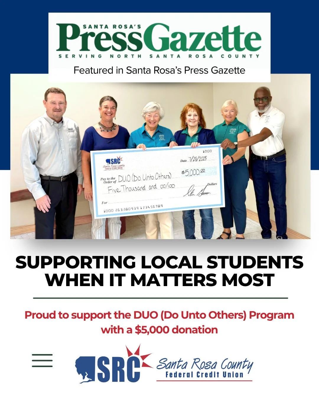 We&rsquo;re honored to be featured in the Santa Rosa Press Gazette for our support of the DUO (Do Unto Others) Program, which has helped hundreds of students with essentials like clothing, school supplies, and more.

This incredible program helps loc