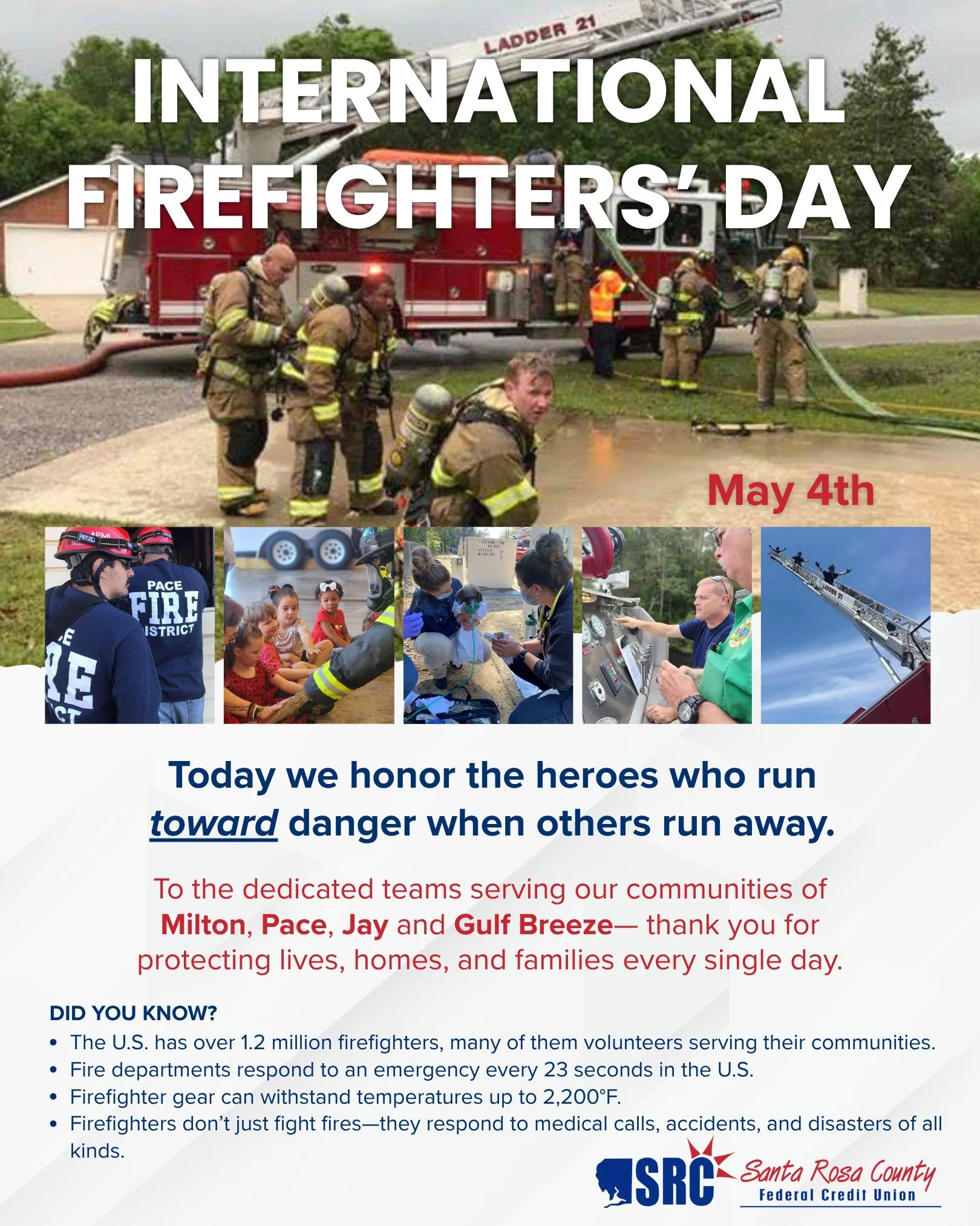 Today we honor the heroes who run toward danger when others run away. ❤️🚒

International Firefighters&rsquo; Day (May 4) is a time to recognize the courage and sacrifice of firefighters everywhere&mdash;and especially right here at home.

To the ded