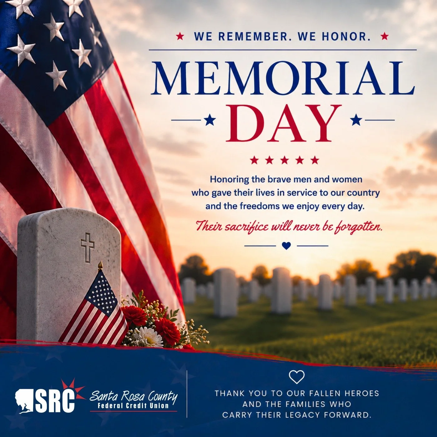 Today, we remember the heroes who never made it home. 🇺🇸

This Memorial Day, we honor the brave men and women who gave their lives in service to our country and the freedoms we enjoy every day. Their sacrifice is woven into the fabric of our nation