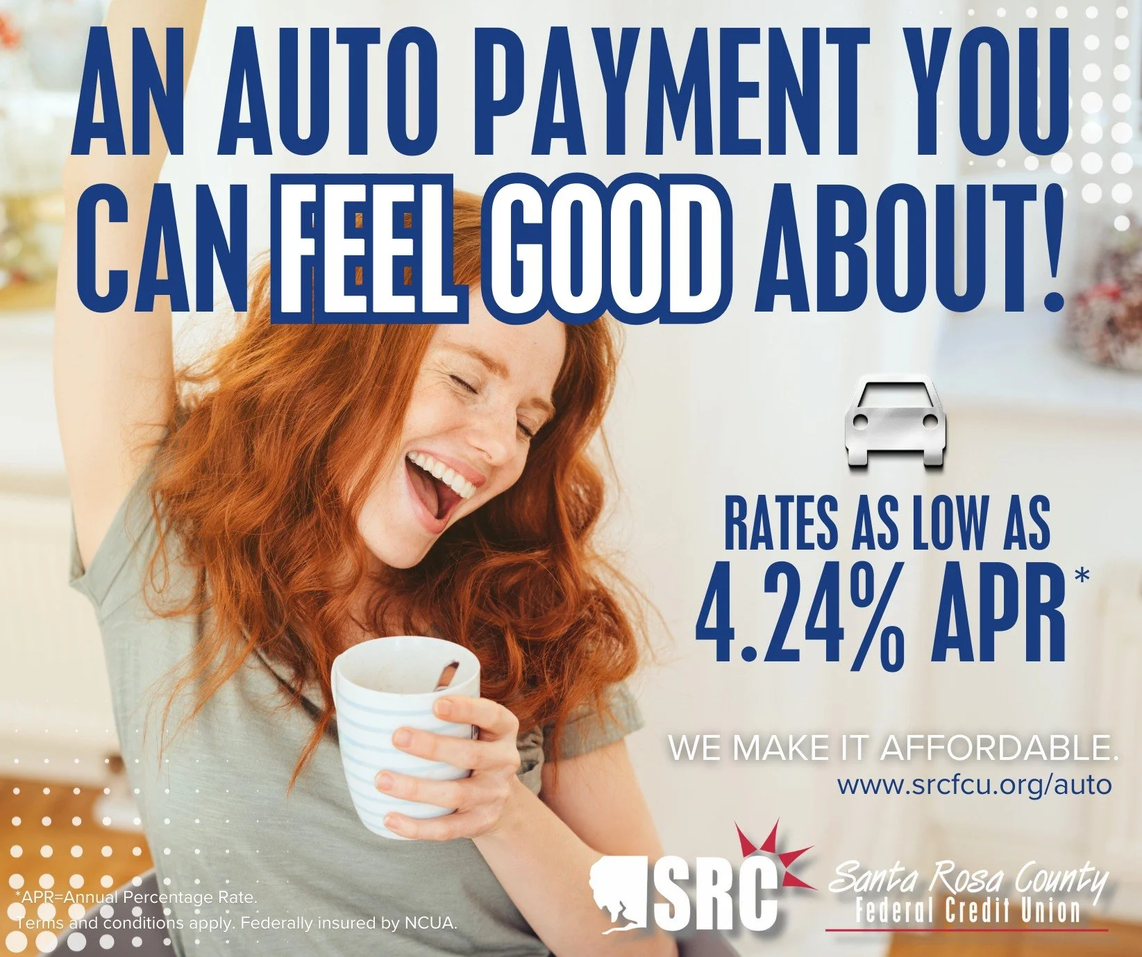 💸 What if making your auto payment could actually make you smile?

With rates as low as 4.24% APR*, your monthly payment could be lower than you think. That means more room in your budget for the things you enjoy.

🚗 Ready to refinance or finance y