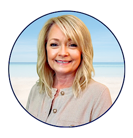Portrait of Tracy, Branch Manager at the Jay Branch of Santa Rosa County Federal Credit Union, smiling in front of a beach background representing professional leadership and community banking.