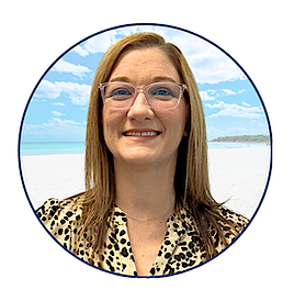 Professional headshot of Lindsay Loftin, Branch Manager at the SRCFCU Midway Branch, smiling in front of a soft beach background.