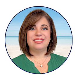 Professional headshot of Angie Nelson, Branch Manager at the SRCFCU Pace Branch, smiling in front of a soft beach background.