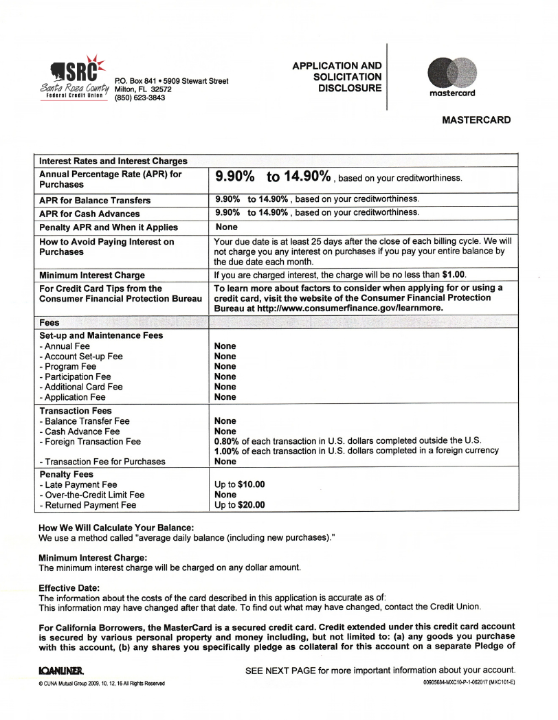 Mastercard Application and Solicitation Disclosure Pg. 1