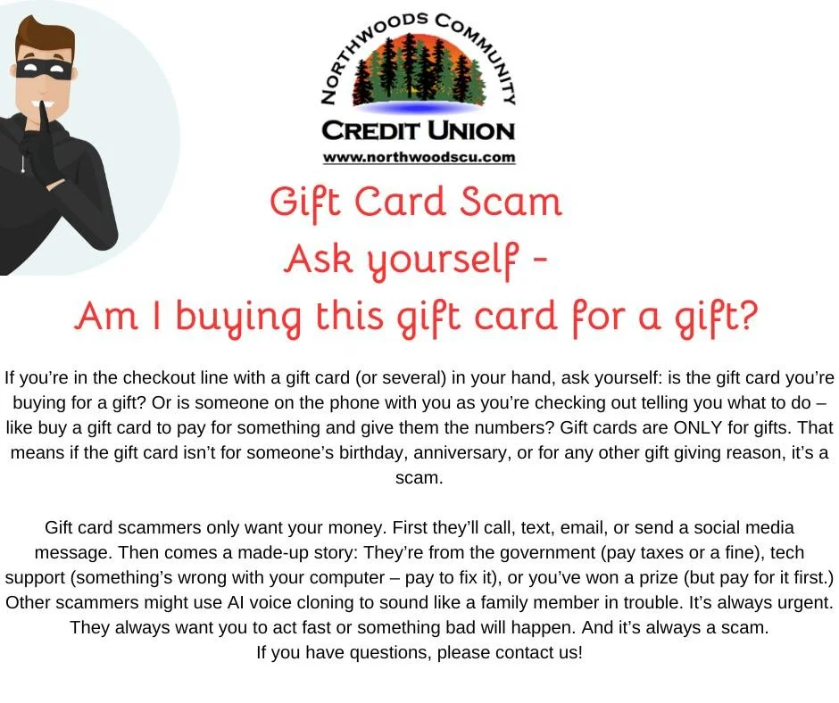 Don't fall for the gift card scam!  Say no! Hang up the phone.