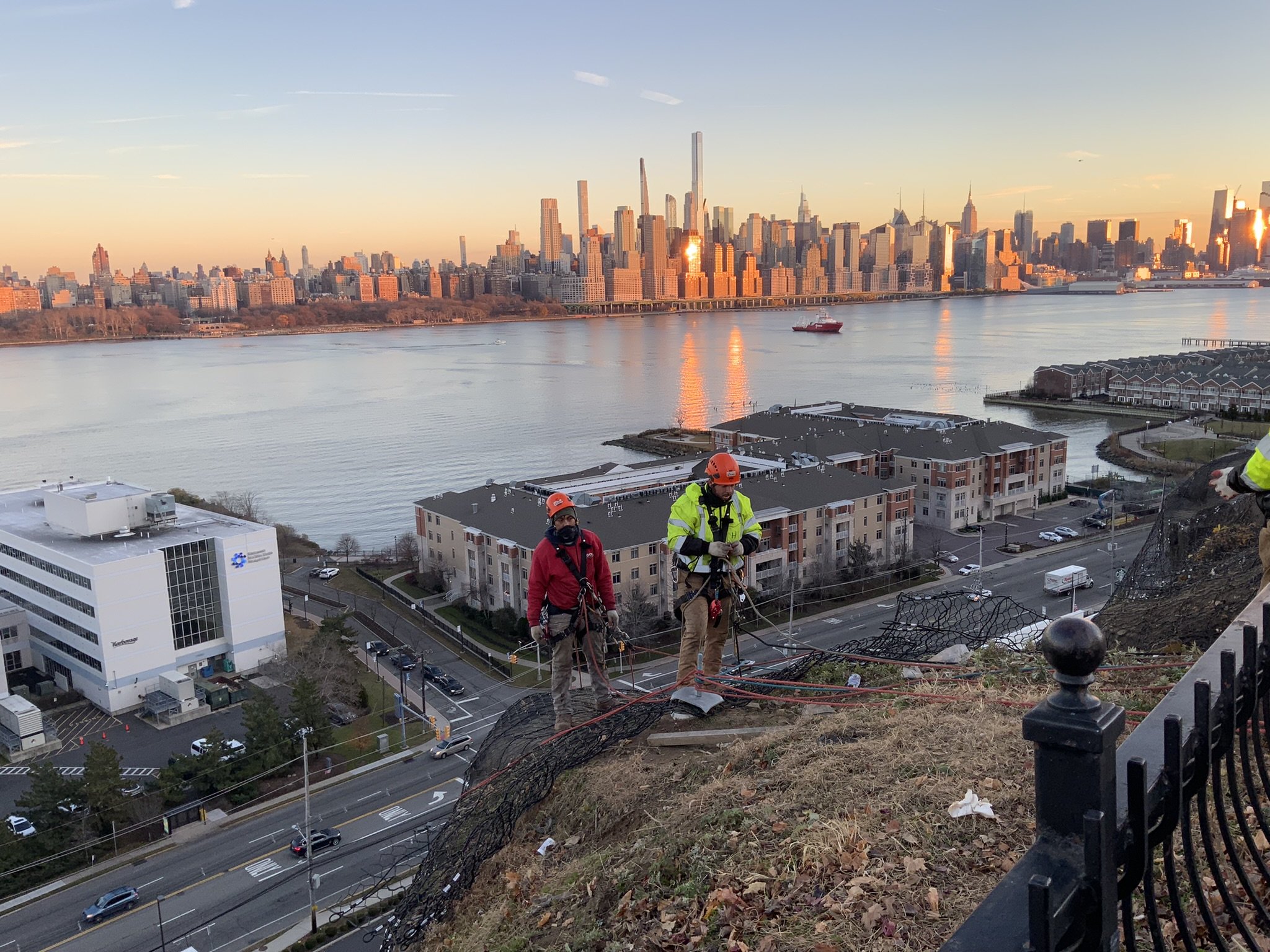 Netting a cliff along the Hudson River. 