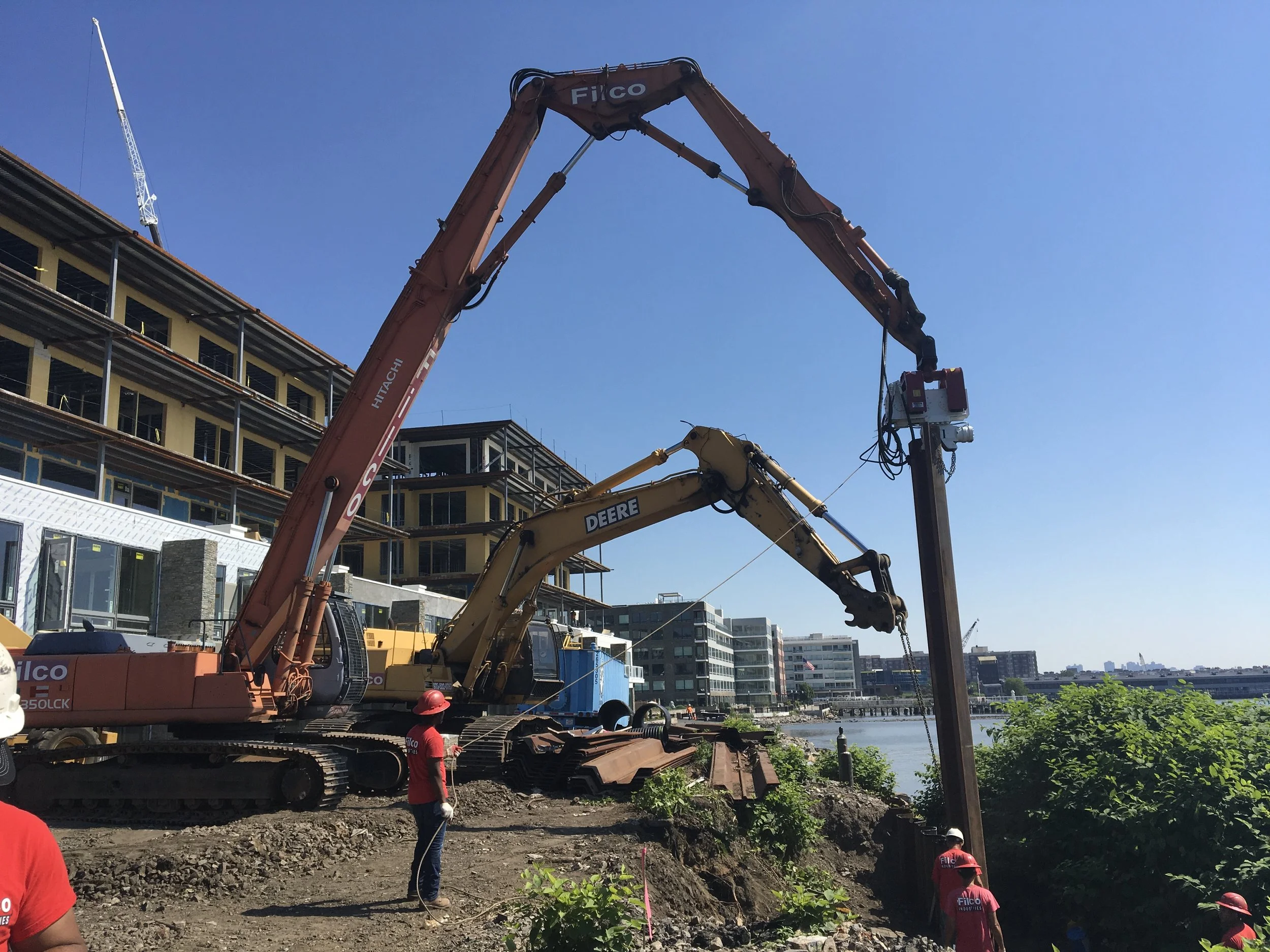 High Reach driving sheeting on the Hudson river bank. 
