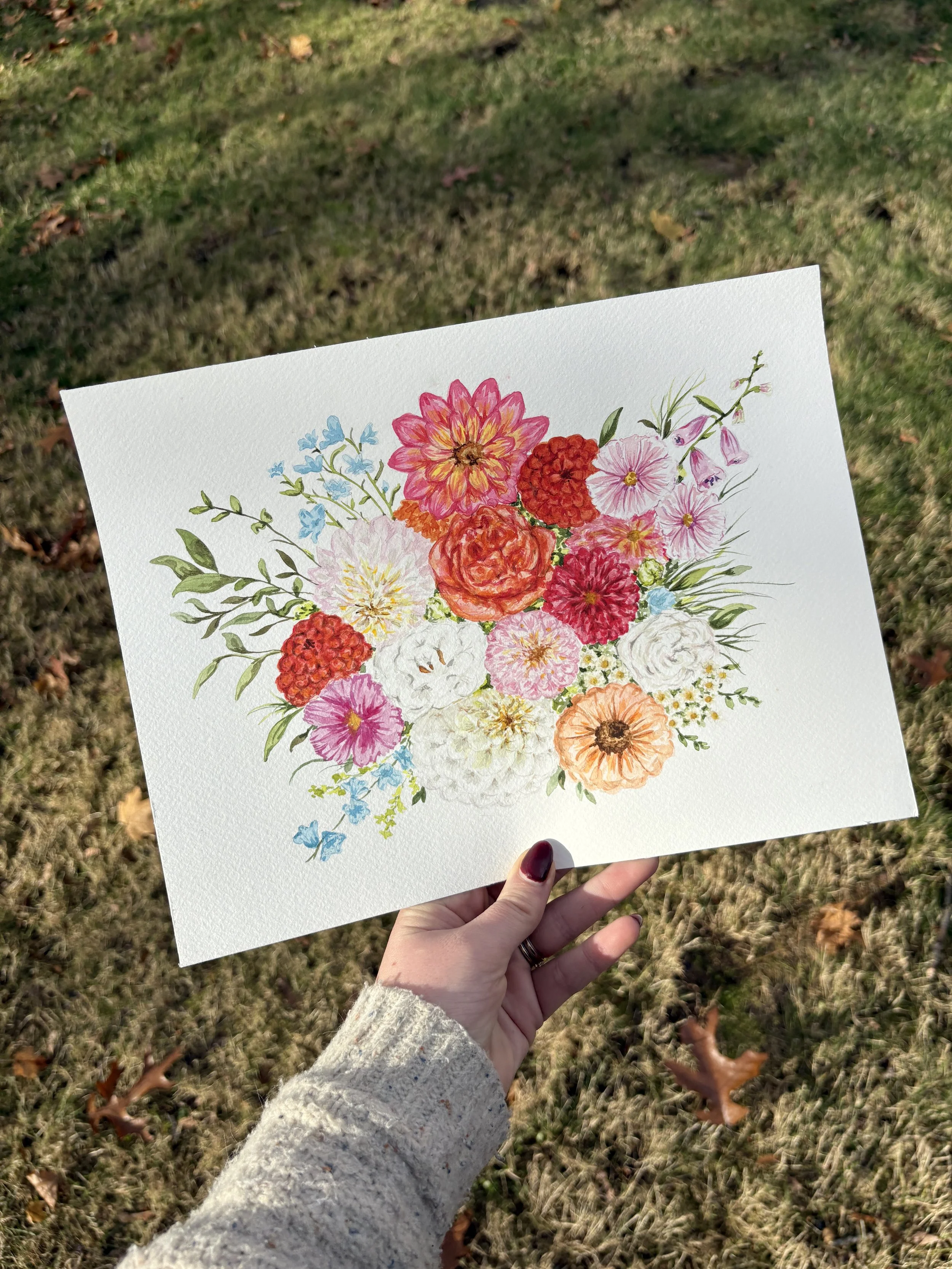 Wedding Bouquet Custom Watercolor -- 9x12"