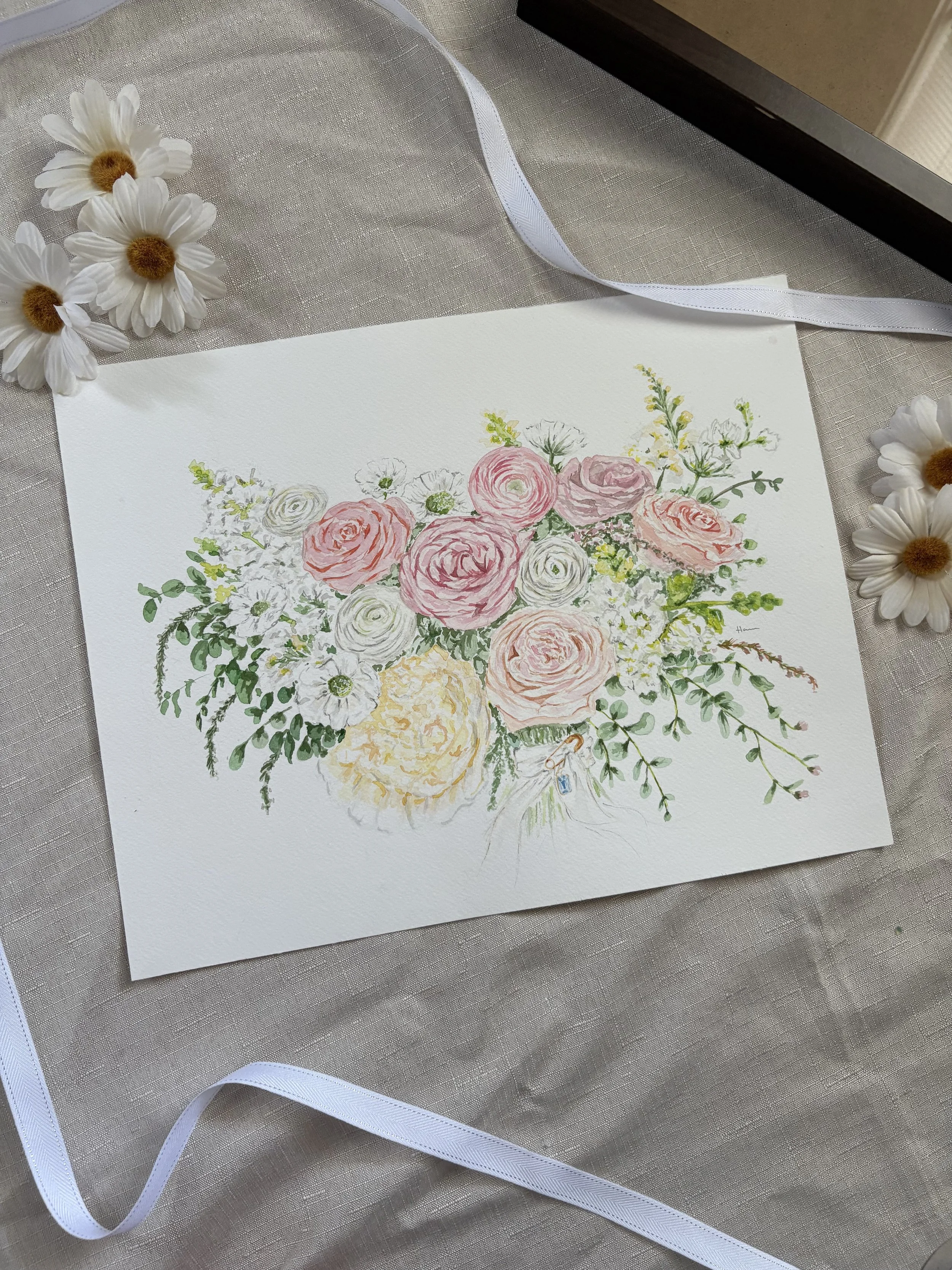 Wedding Bouquet Custom Watercolor -- 11x14"