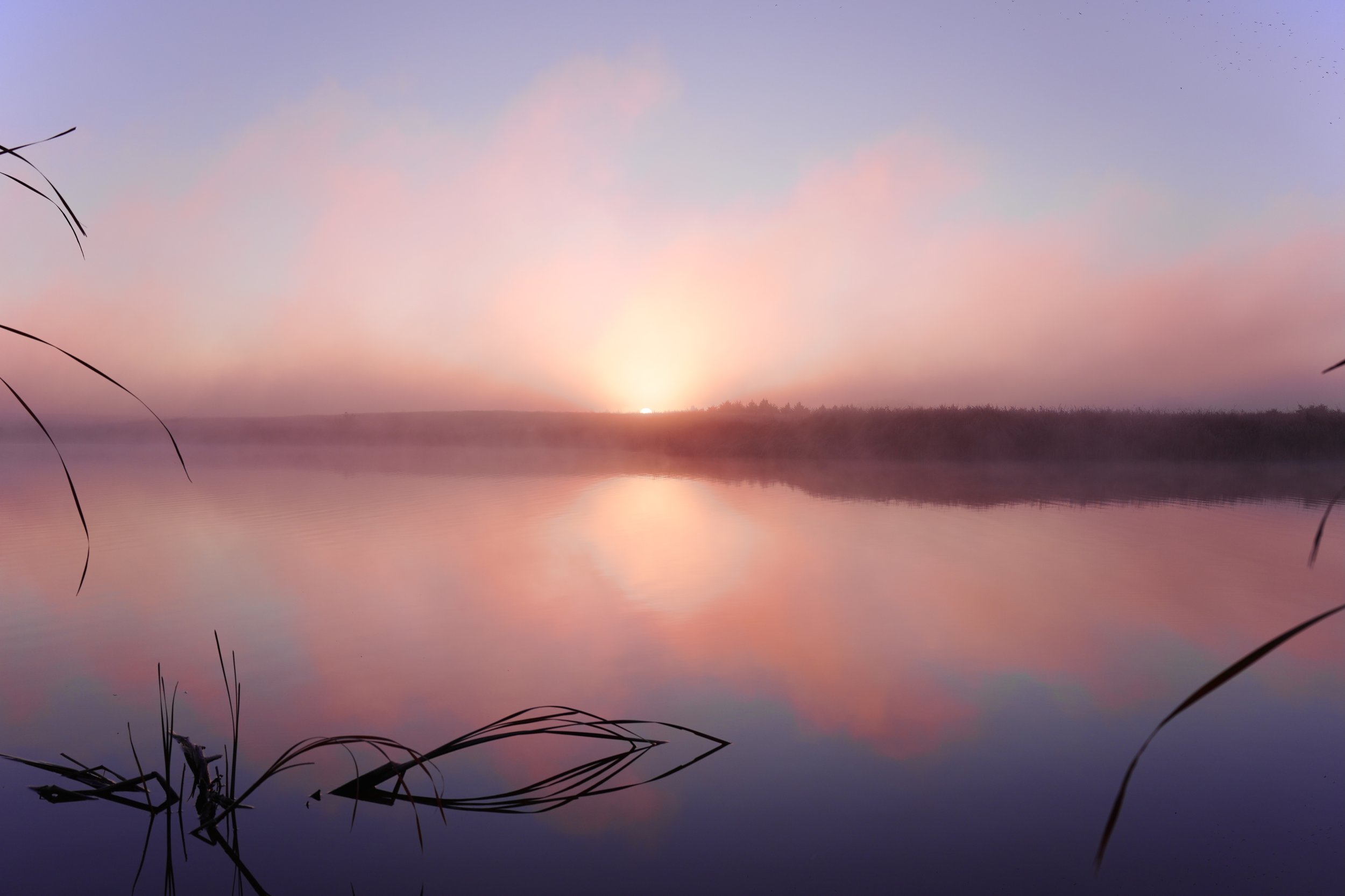 Beautiful landscape nature photo of a small prairie lake and shoreline taken at sunrise in South Western Minnesota..