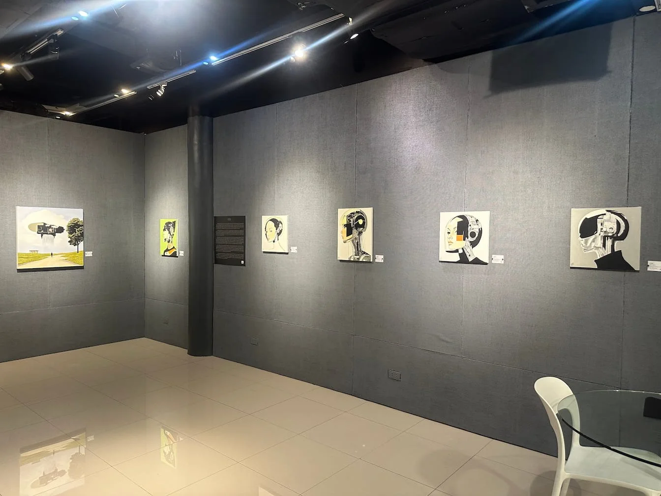 AADA's paintings occupying the right side of the exhibition. Each painting has a unique AR effect.