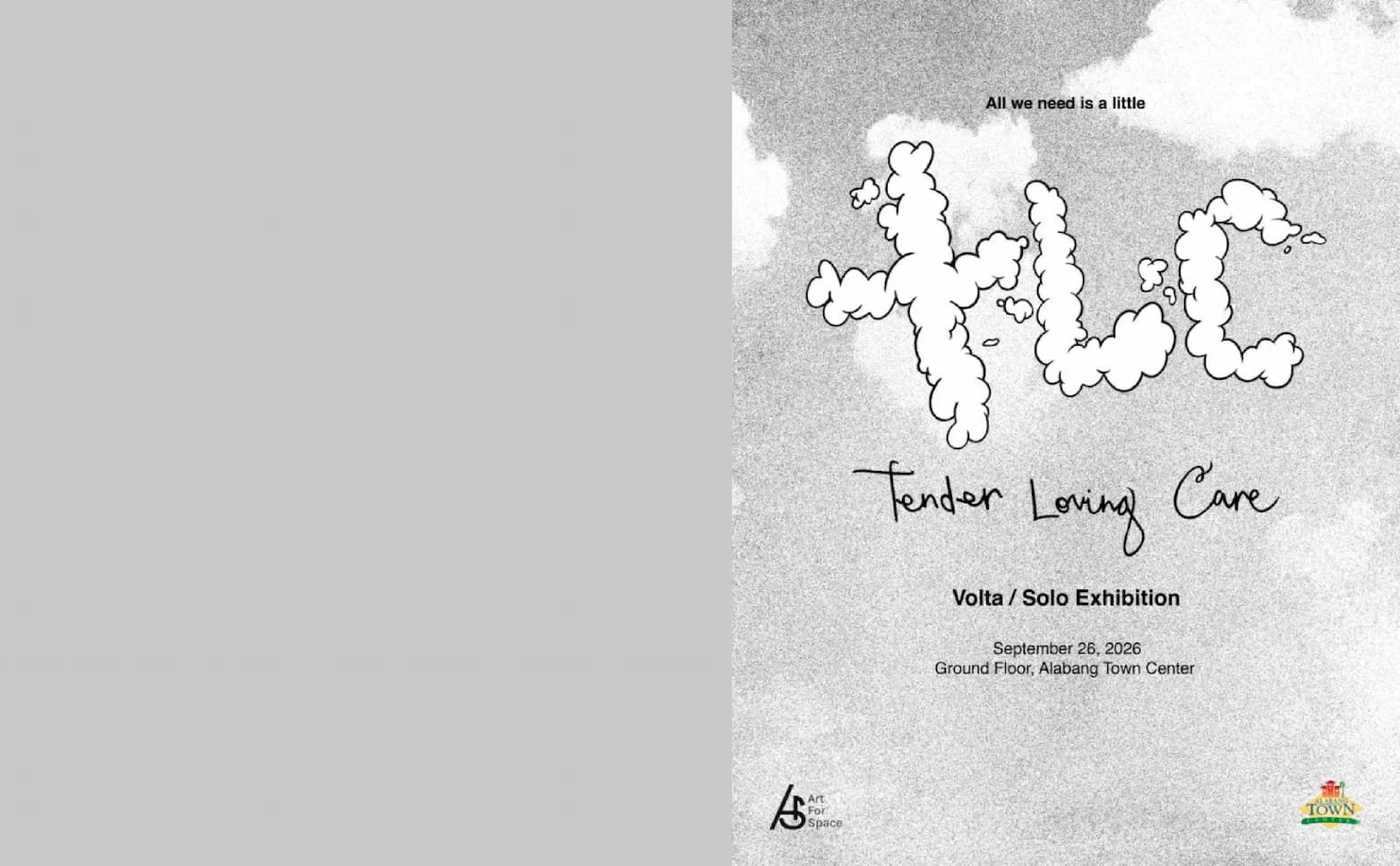 upcoming exhibition poster title TLC featuring marse volta in art for space gallery