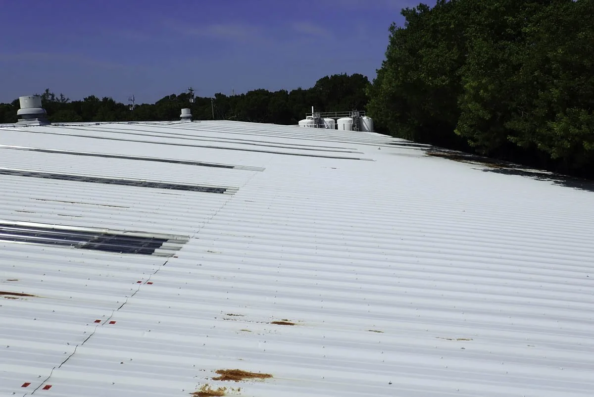 Corrosion on a white roof