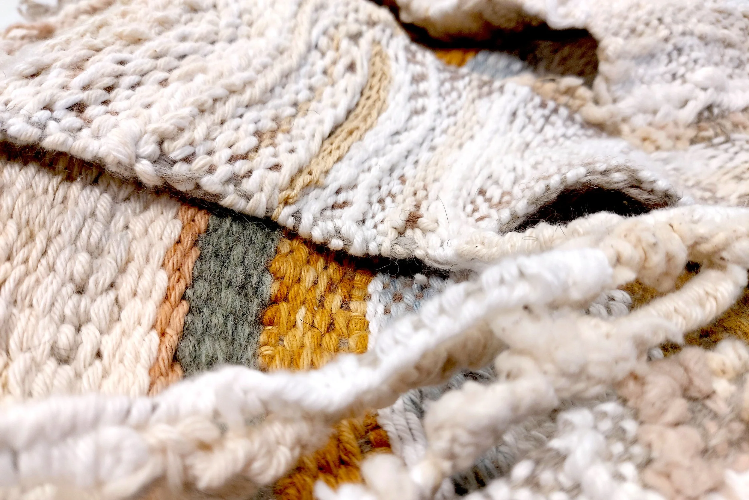 Nature vs Nurture 3
Double weft side 2
Double-knit wool, Cotton and Flax
Hand-dyed using onion and nettle