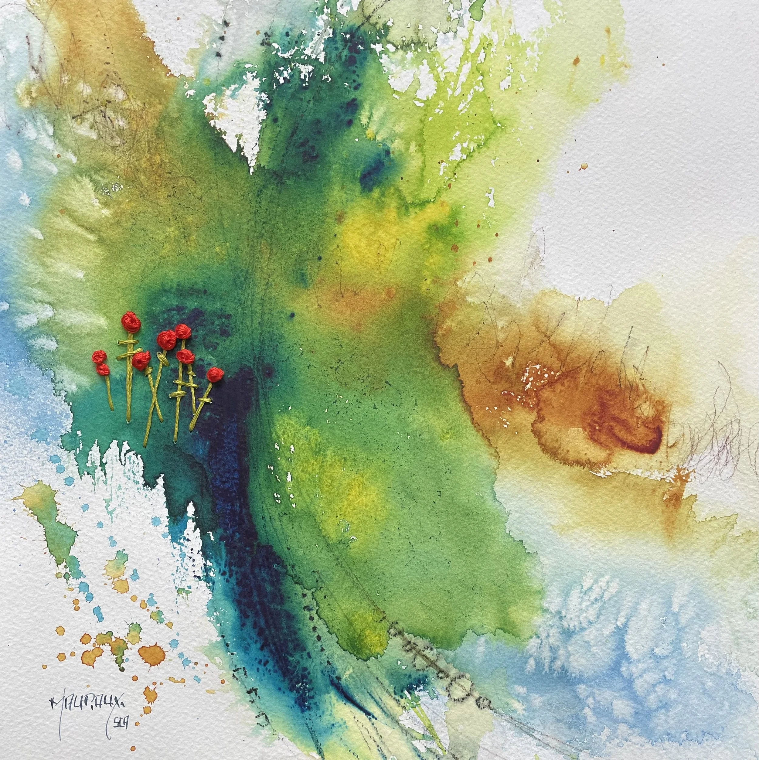 10 x 10 po
Aquarelle et broderie