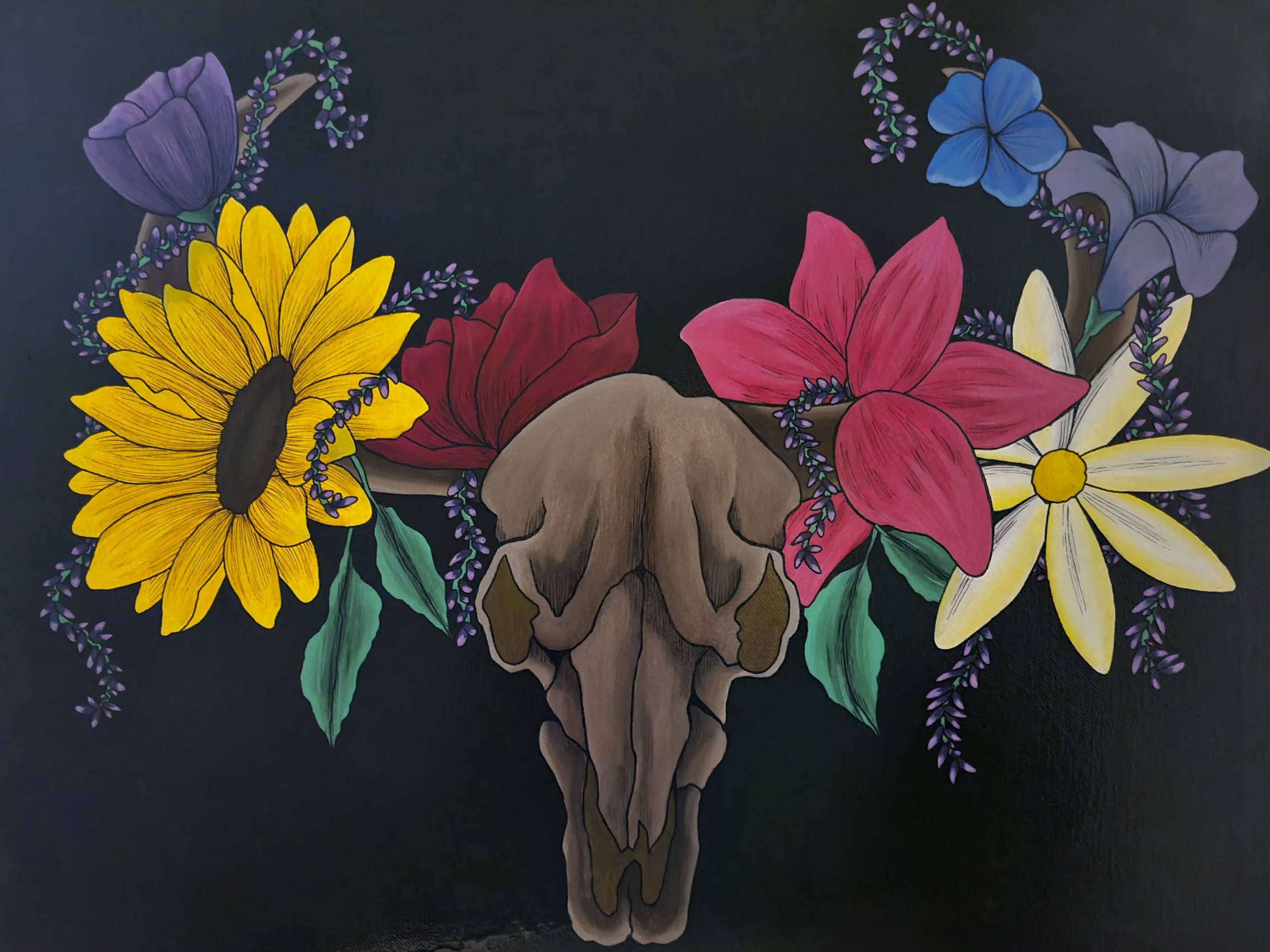 Deer Skull with Floral