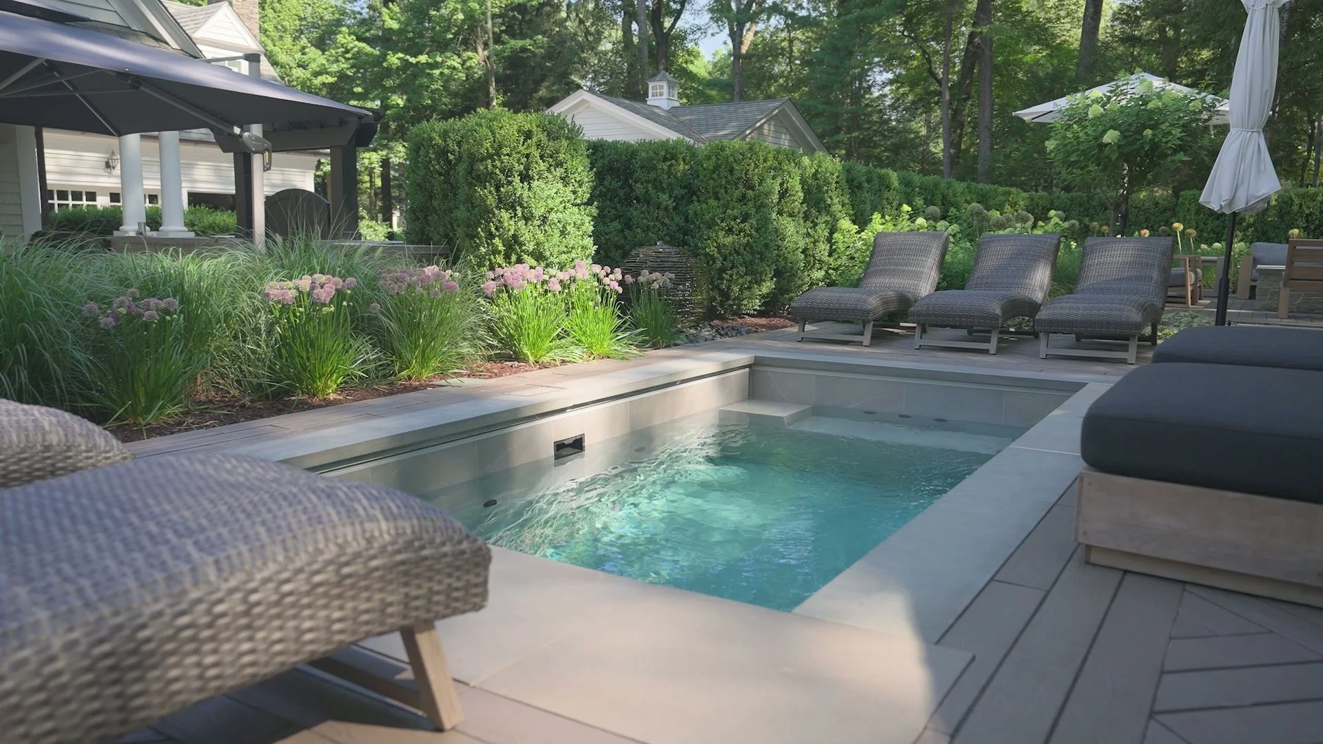 Soothing plunge pool and sauna area designed for wellness in Oradell, NJ